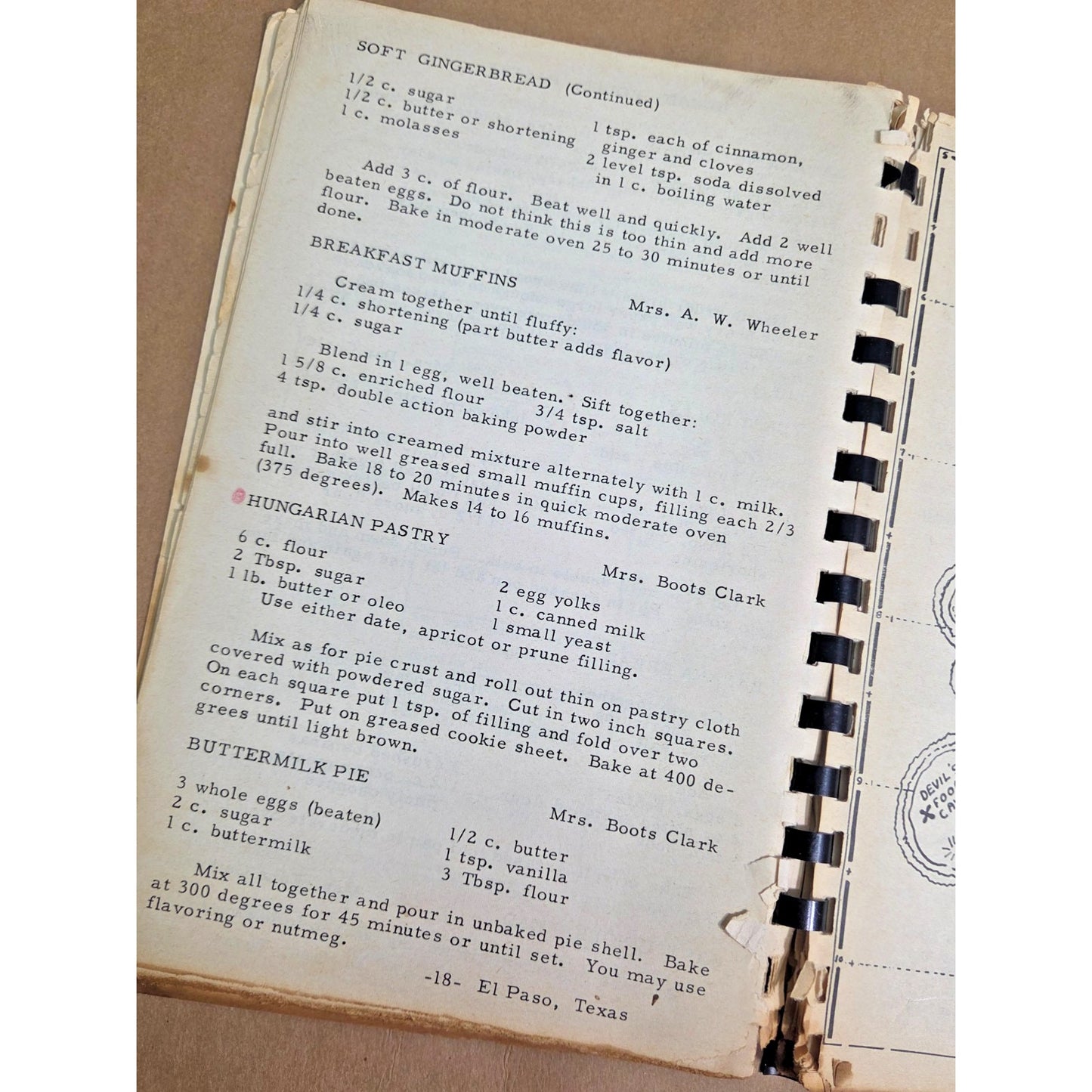Rare Vintage 1959 El Paso Texas Community Cookbook - Foursquare Church