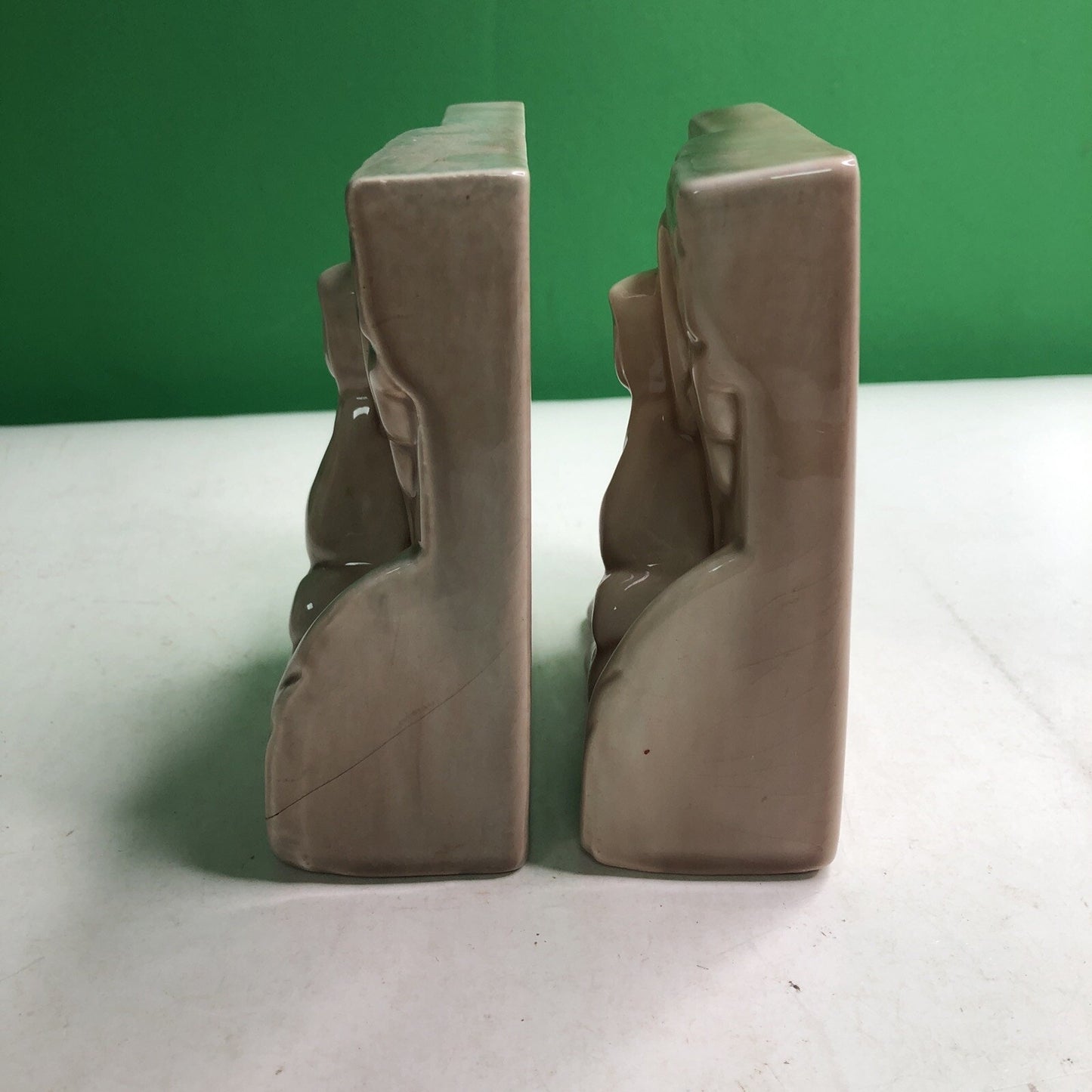 Vintage Art Pottery Bookends USA Asian Buddah Chinese Design