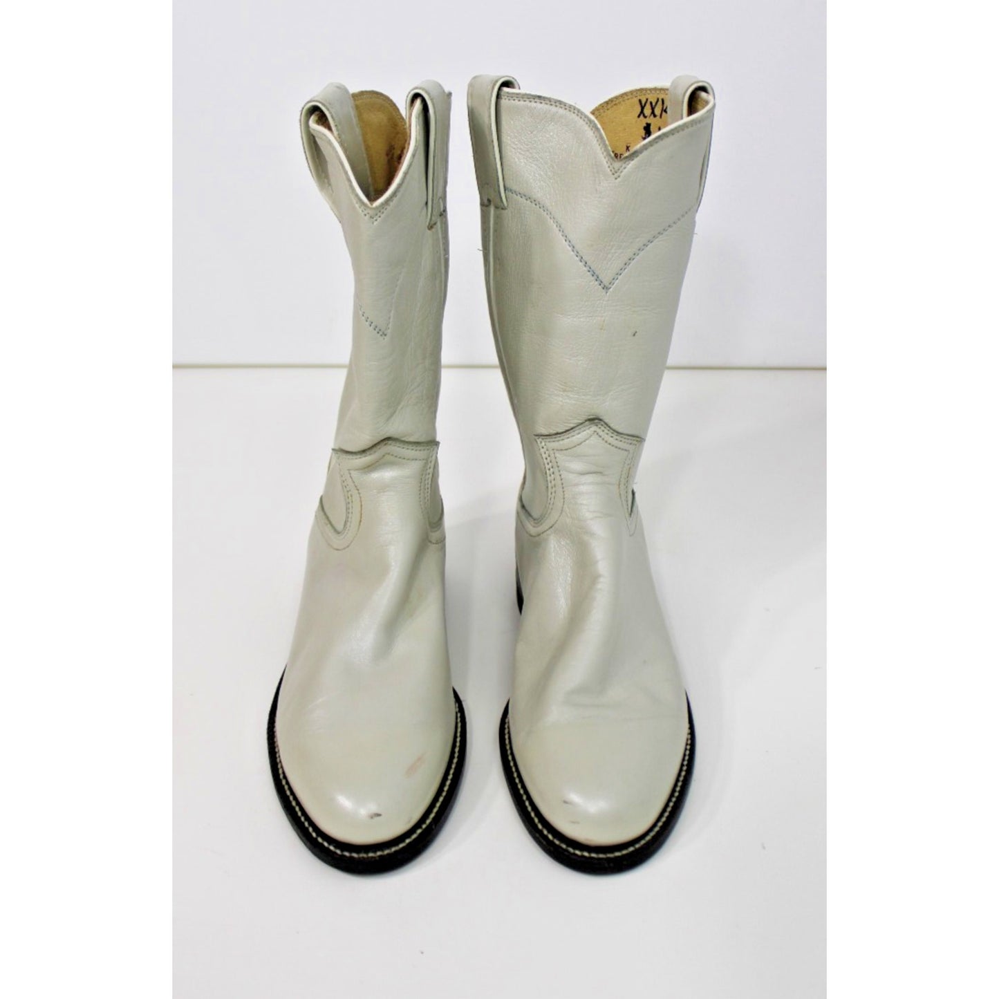 Justin L3713 White Pearl Leather Roper Western Cowboy Boots Women's 4.5B