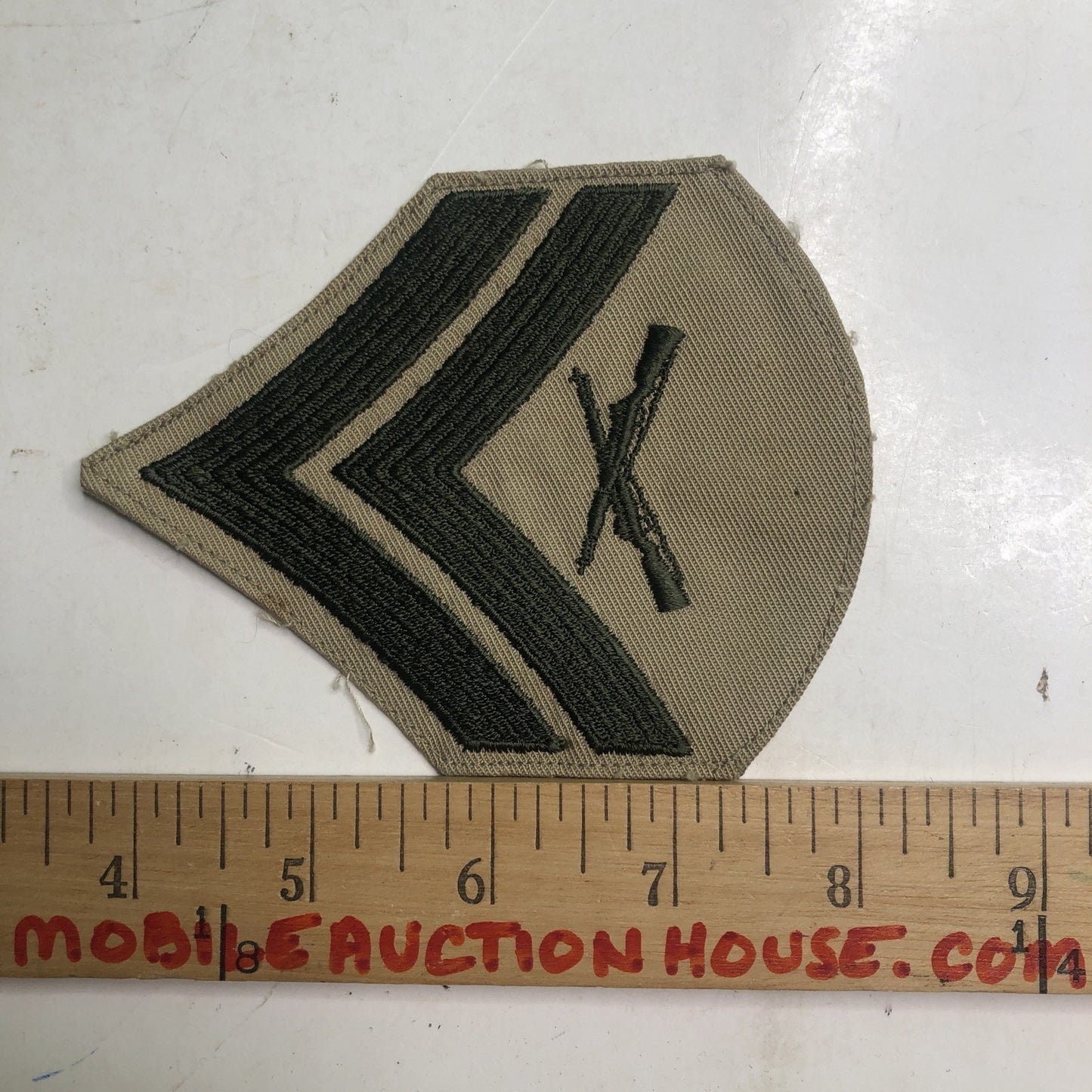 Embroidered Patch Khaki OD Green USMC Corporal Chevron Crossed Rifles 4.5”