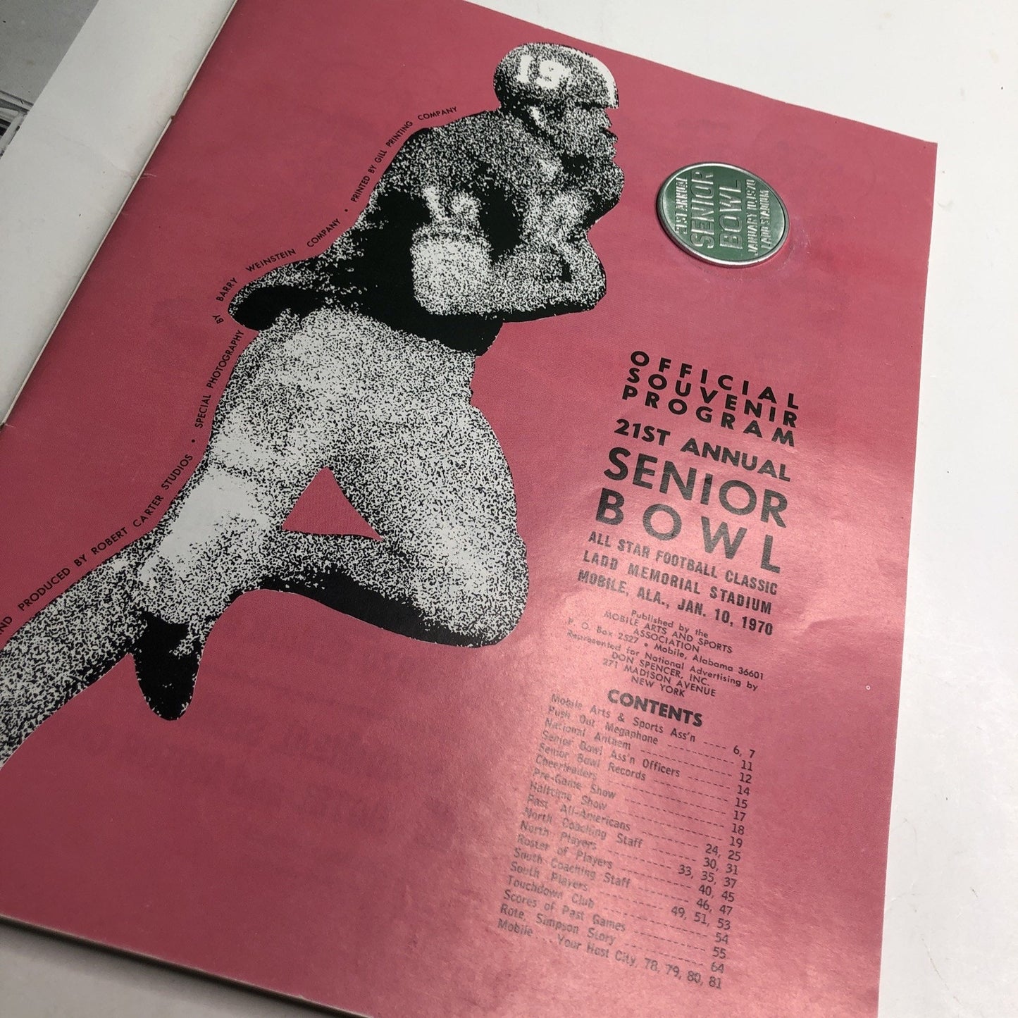 1970 NCAA Football Souvenir Senior Bowl Program w/ Coin Ladd Stadium Mobile AL