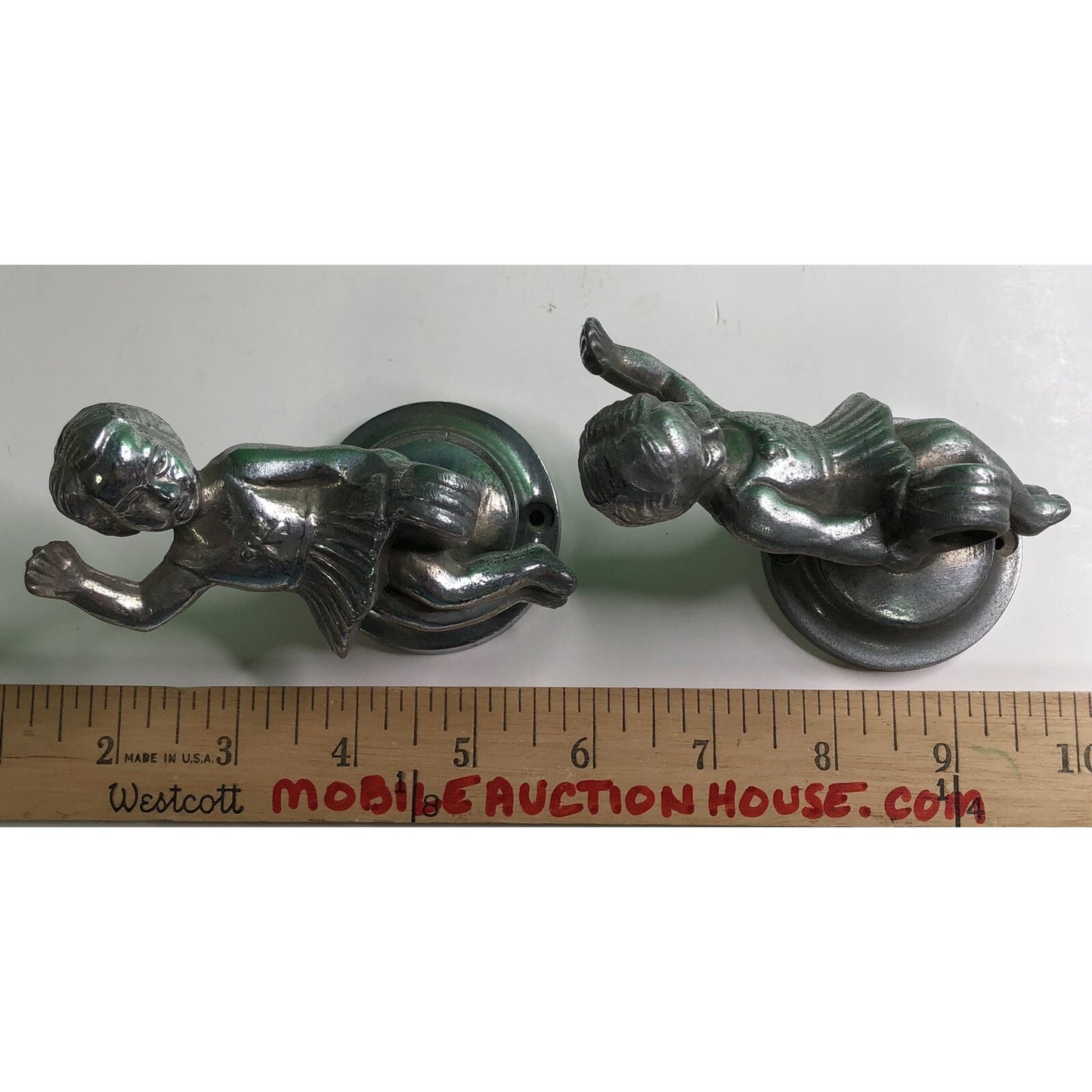 PAIR of Antique Cast Aluminum GIRLS Wall Mount TOWEL ROD HOLDER Kitchen Bath