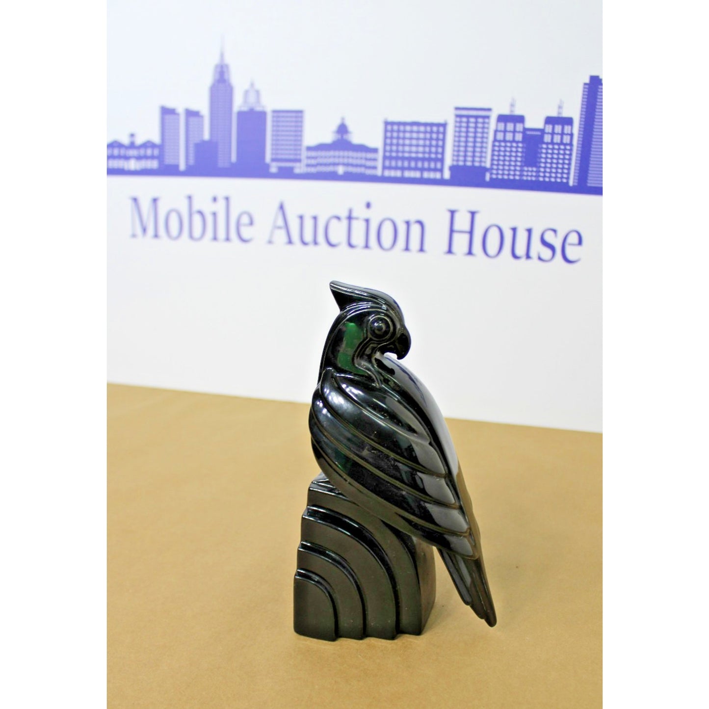 Vintage Fitz & Floyd Art Deco Jet Black Parrot Single Bookend, Weighted Figure