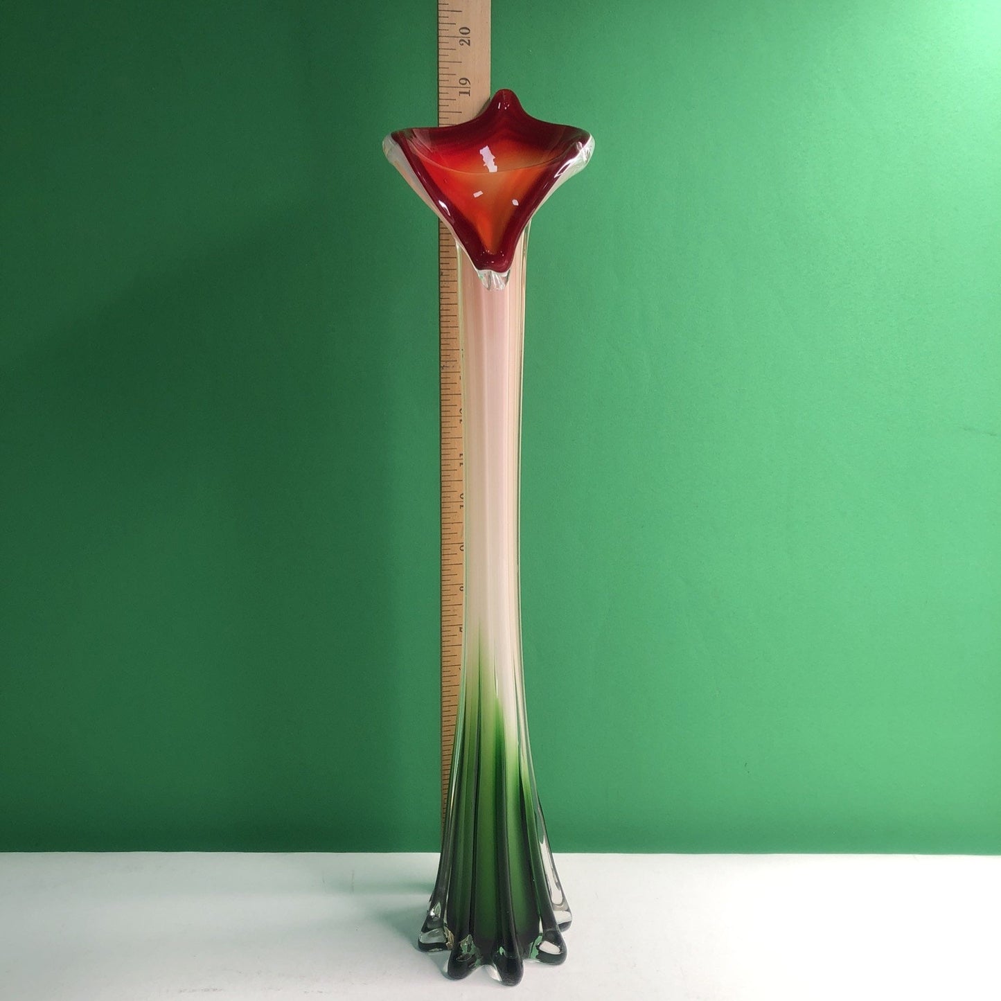Jack in the Pulpit Calla Lily HandBlown Glass Vase Murano Style Red Orange Green