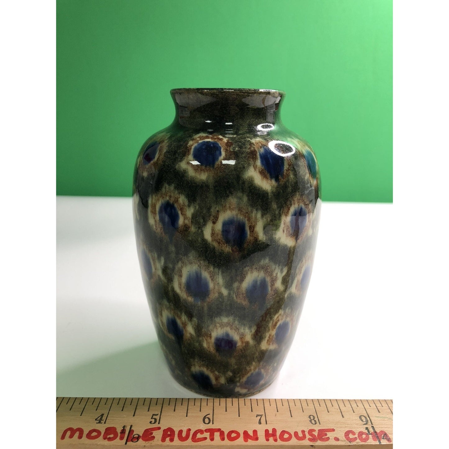 Early 1900s Antique FRIEDRICH FESTERSEN BUNZLAU PEACOCK Studio Art POTTERY VASE