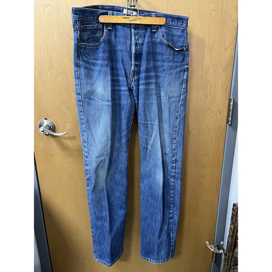 Levis Original 501 Button Fly Straight Leg Blue Denim Jeans Mens 36x34