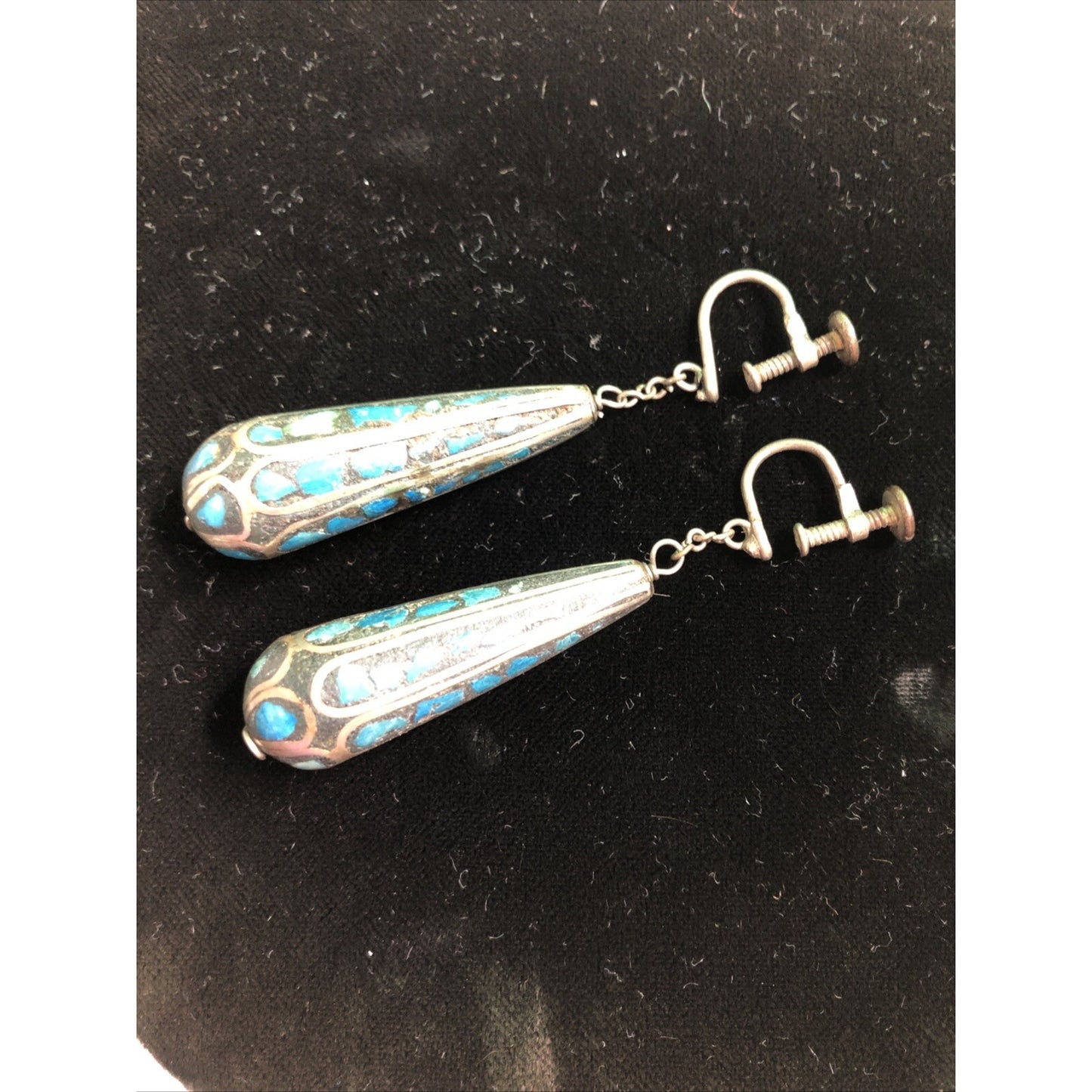 Unique Vintage Screw Back Turquoise Or Lapis Dangle Earrings