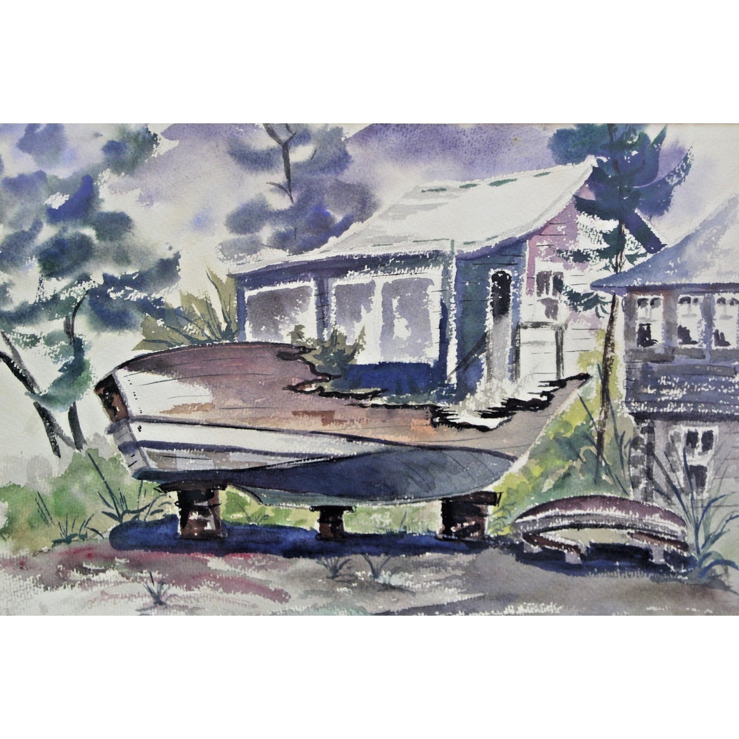 Original Watercolor- Nautical Seaside Scene- Signed Canady- 21" x 28" Framed