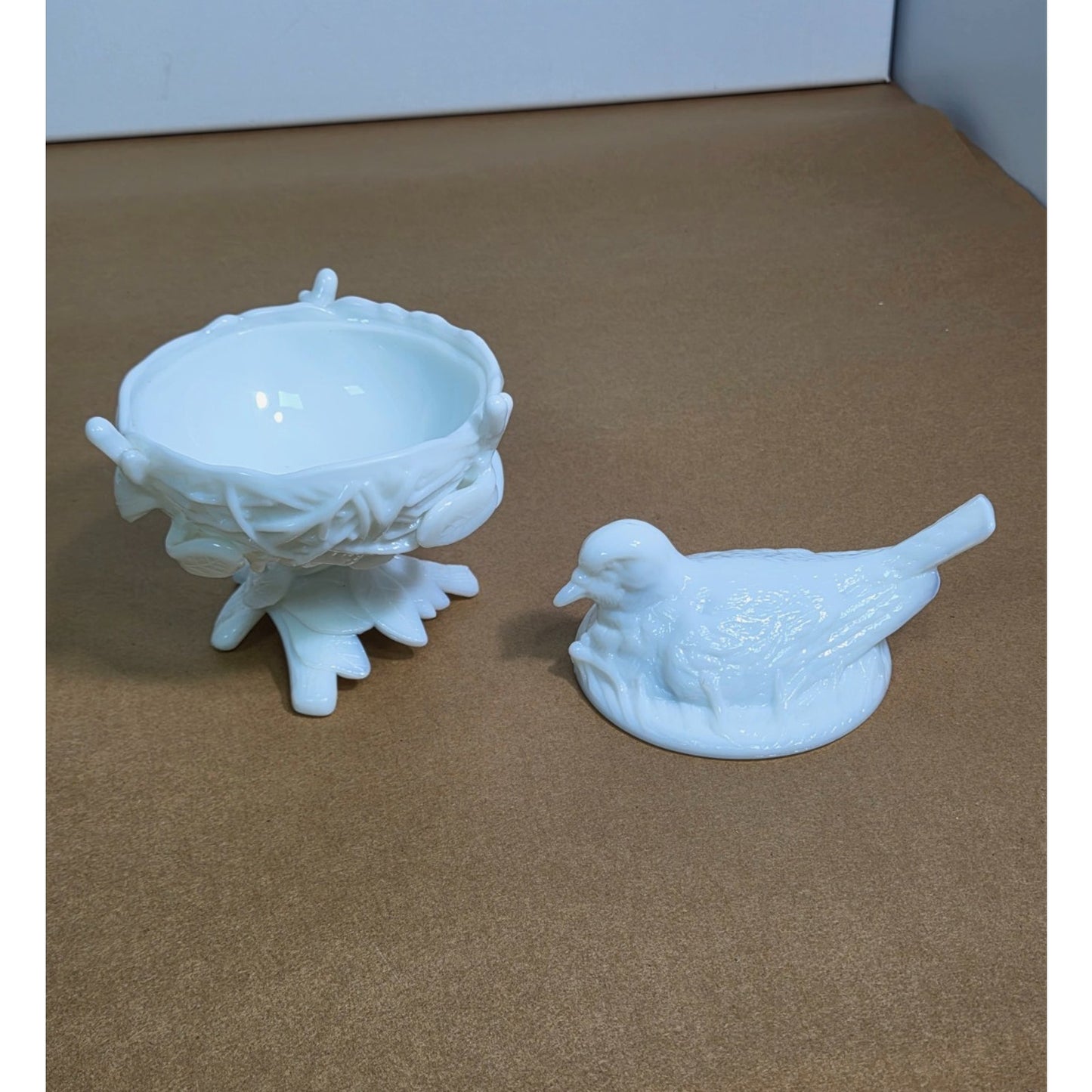 Vintage Westmoreland Milk Glass Dove on Nest Pedestal Covered Candy Dish WG Logo