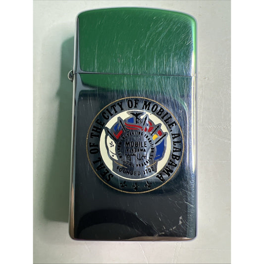 Vintage Zippo Slim Lighter Seal of the City Mobile Alabama Founded 1702