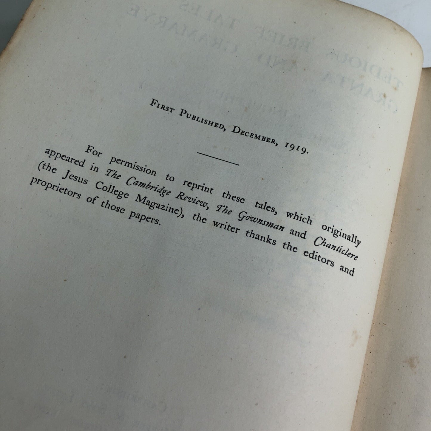 Arthur Gray, TEDIOUS BRIEF TALES OF GRANTA AND GRAMAYRE 1919 First Edition HC