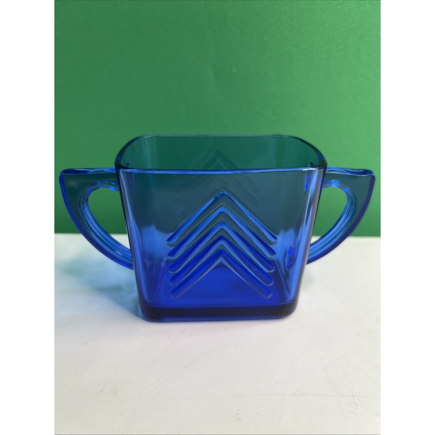 Vintage HAZEL ATLAS Chevron Cobalt Depression Glass Open Sugar Bowl