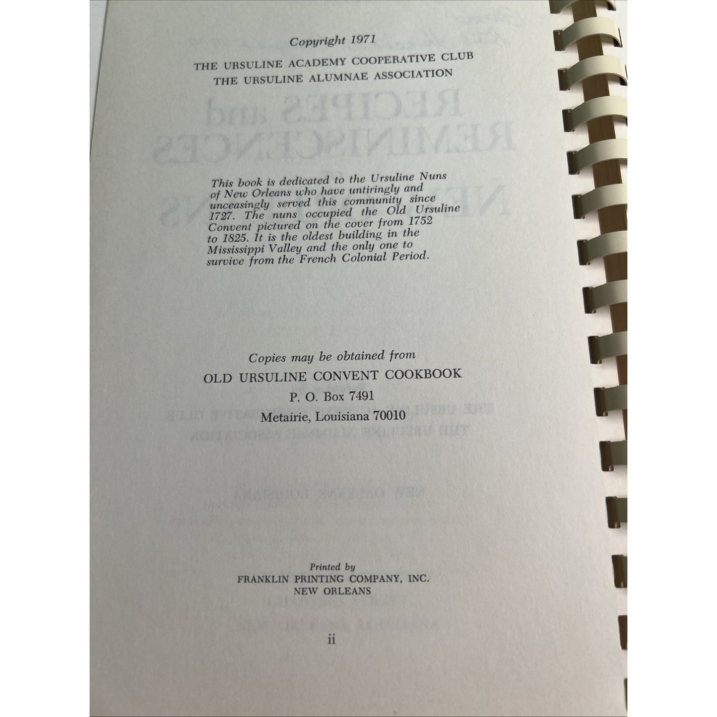 Recipes and Reminiscences of New Orleans Cookbook 1971 Creole 6th Printing 1978