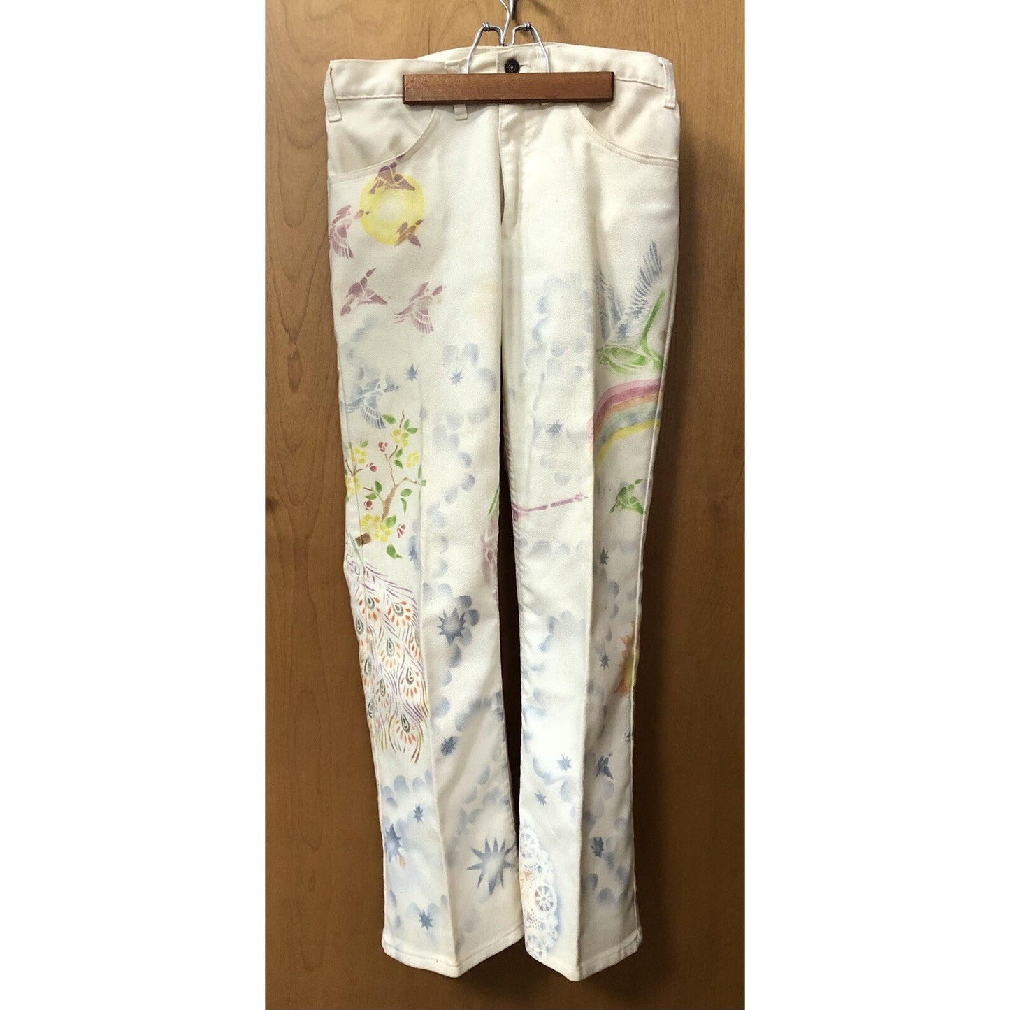 Vintage LEVIS Sta-Prest Custom Painted Retro Hippie Pants 30 Waist 29 Inseam
