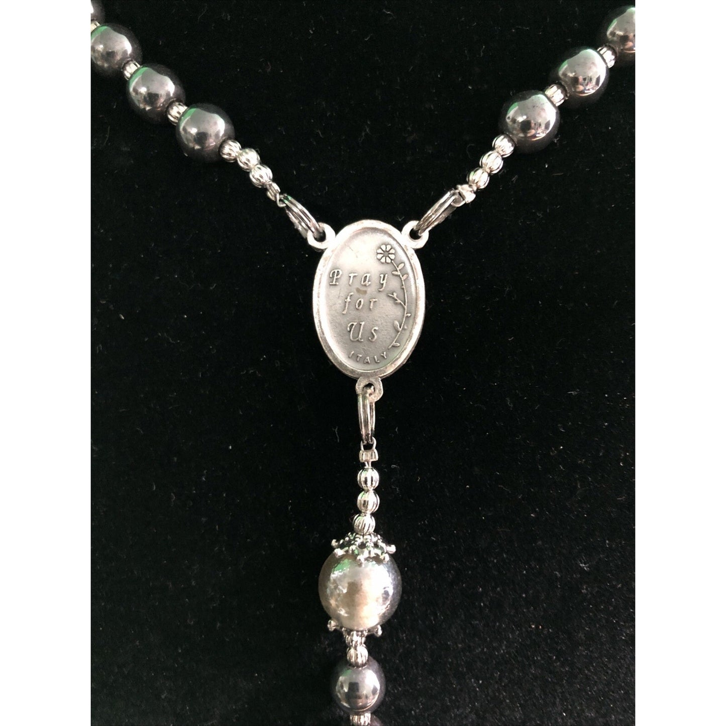 Italian Hematite Beads St. Joseph Rosary Cross