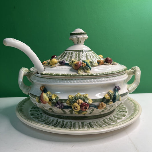VTG Harvest Collection Hand-painted Ceramic Soup Tureen with Fruits Complete Set