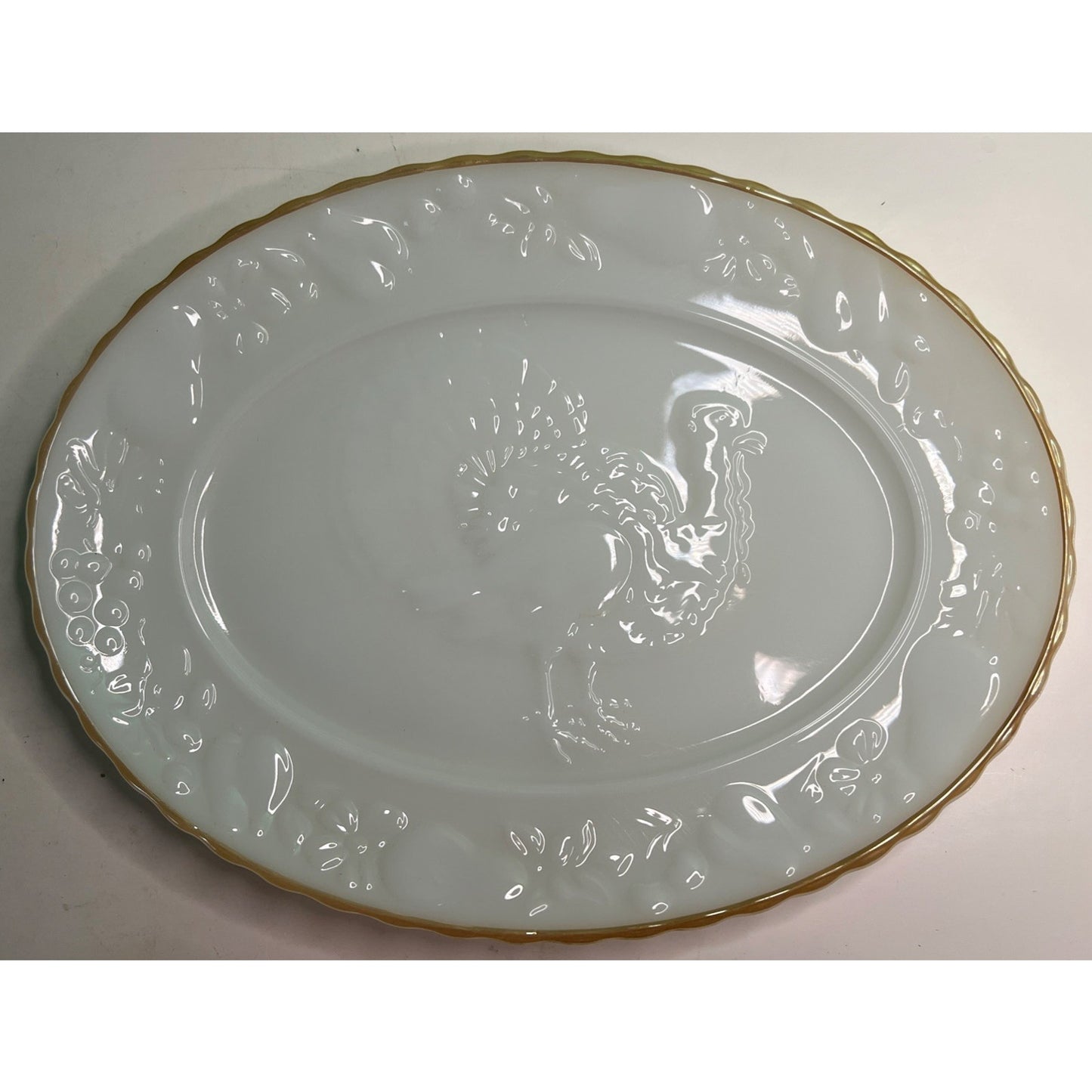 Vintage Anchor Hocking Turkey Serving Platter #2390 Milk Glass Made in U.S.A.