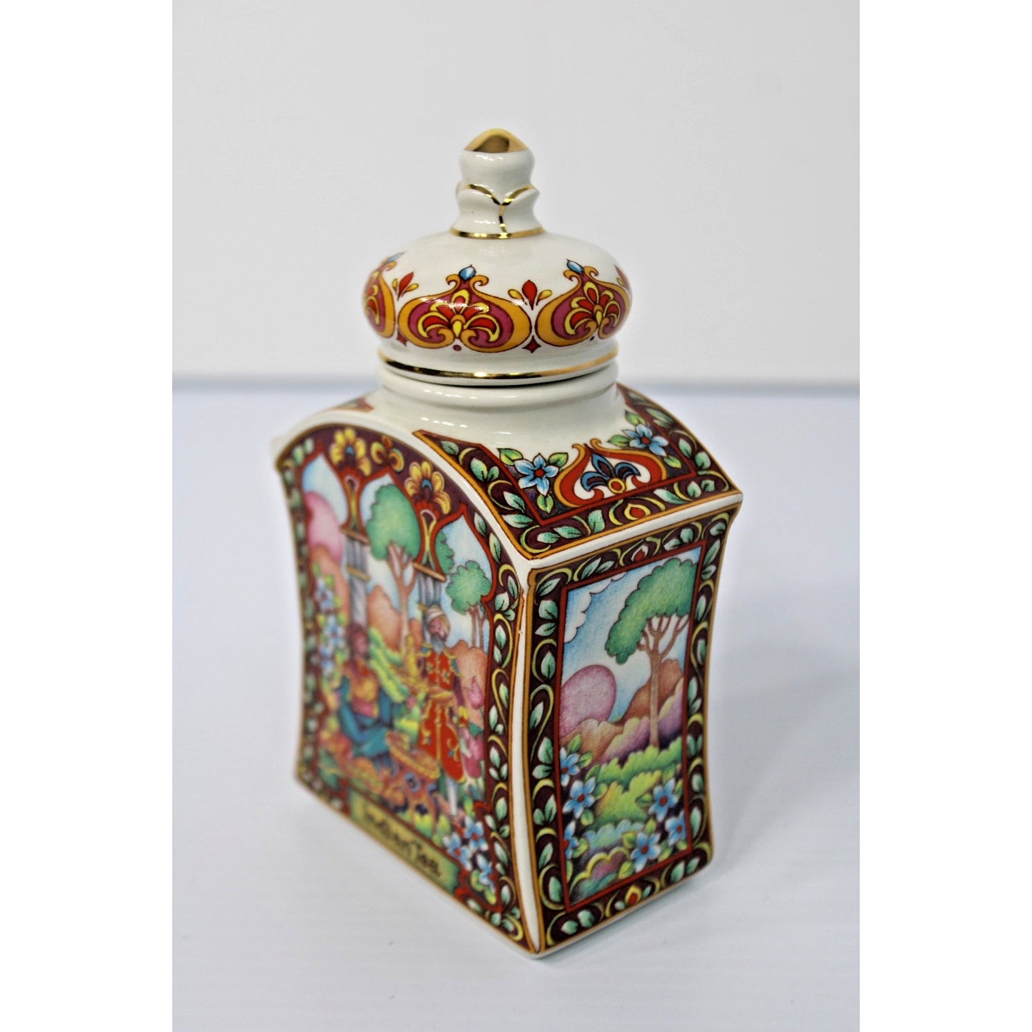 Vintage James Sadler Staffordshire England Indian Tea Caddy Box w/ Lid Porcelain