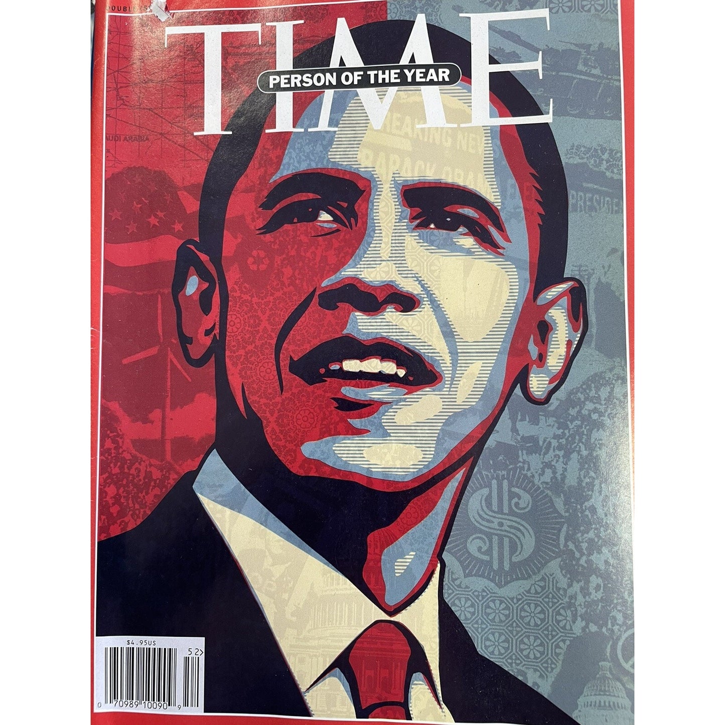 TIME Person Of The Year BARACK OBAMA No Label 12/2008-1/2009 POTUS President USA
