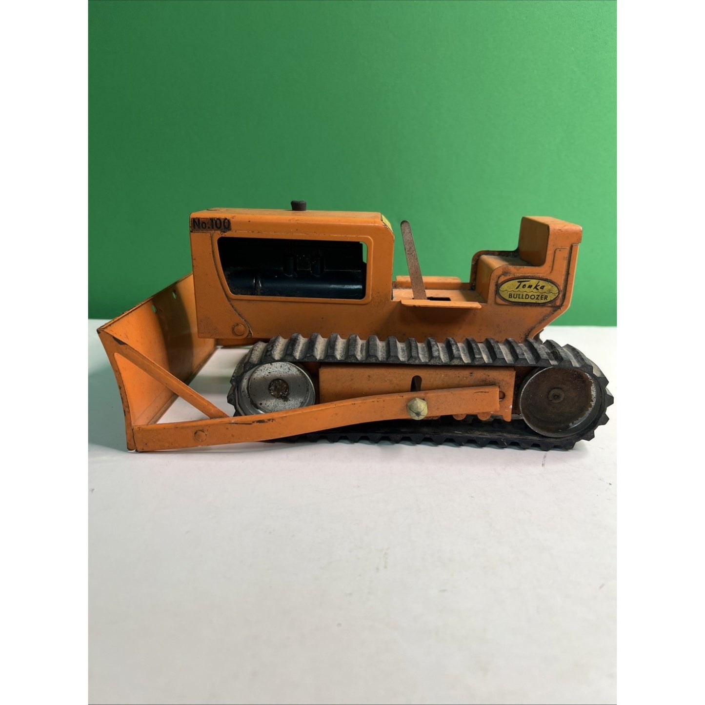 Vintage Orange 1960's Mighty Tonka Toys Bulldozer Pressed Steel Original No. 100
