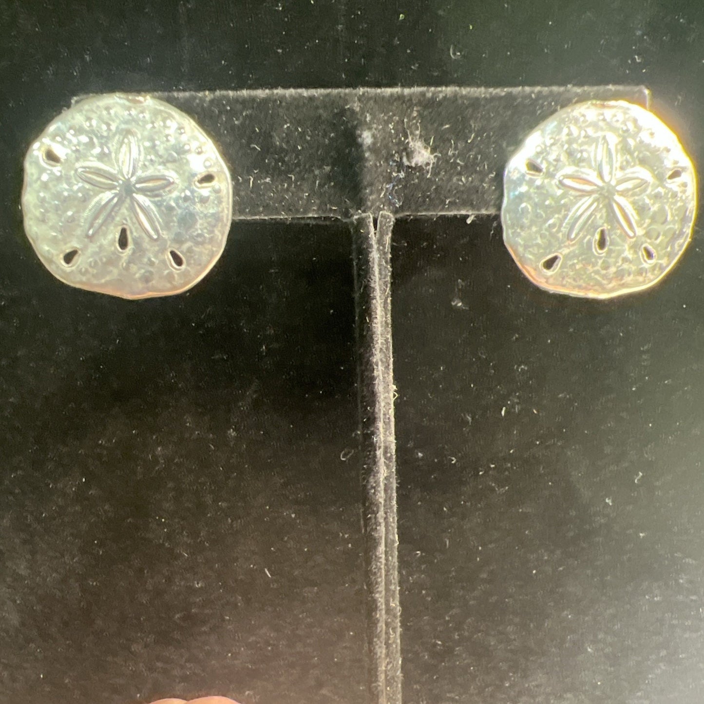 Vintage Silver Toned Sand Dollar Pierced Earrings