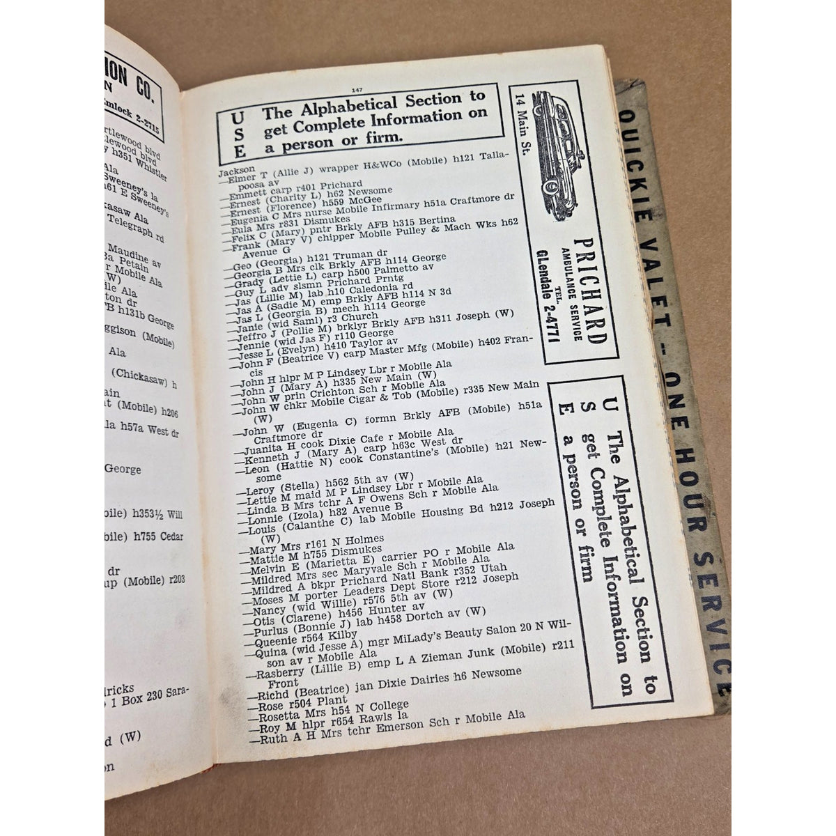 1956 Polk’s Prichard Alabama City Directory - Vintage Mobile County History