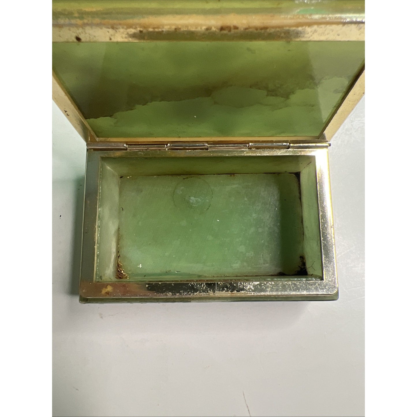 Vintage Italian Alabaster Marble Jewelry Trinket Box Pansies As Pictured