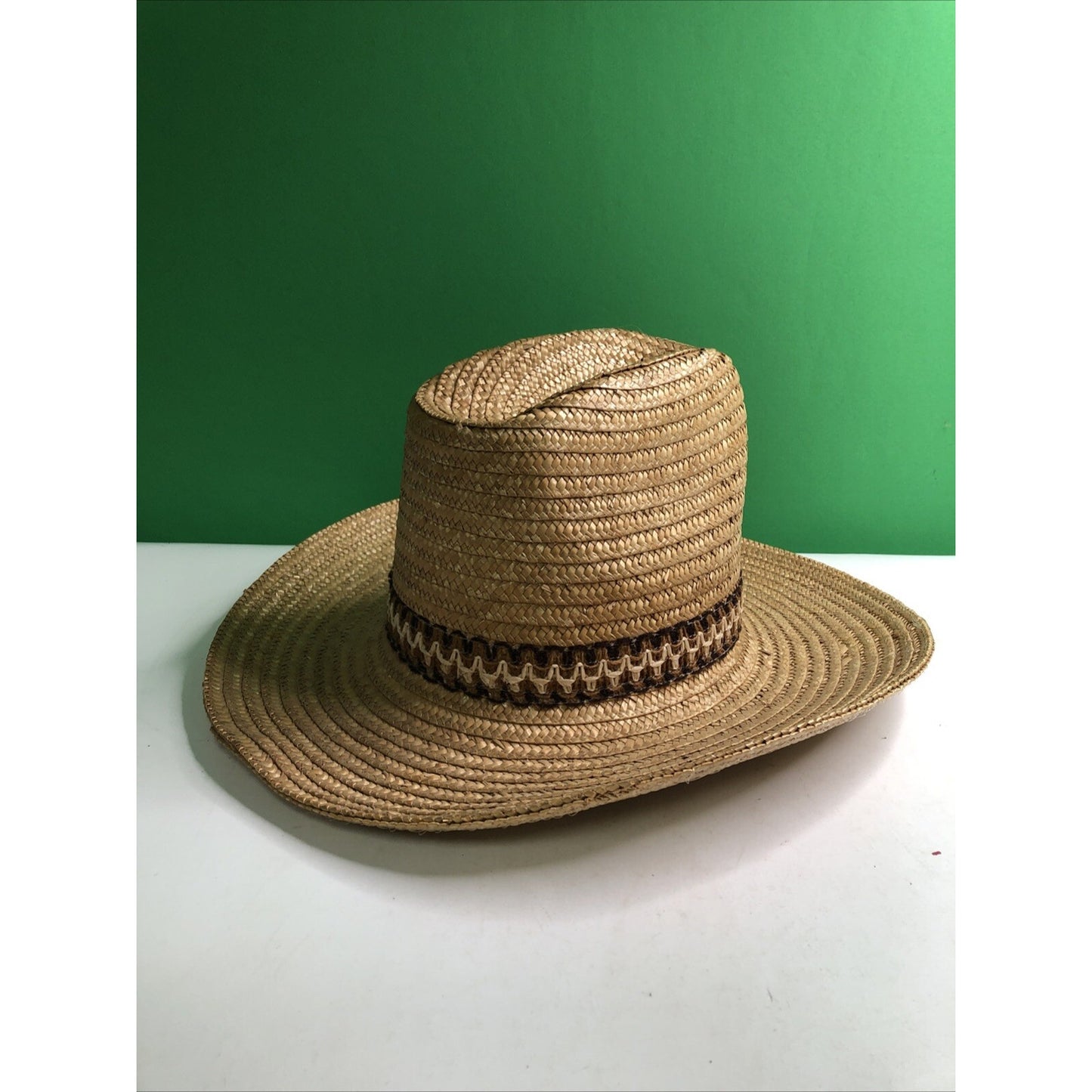 Vtg Stomper Western Style Cowboy Cowgirl Hat Straw Tan Rodeo Farm Made in Italy