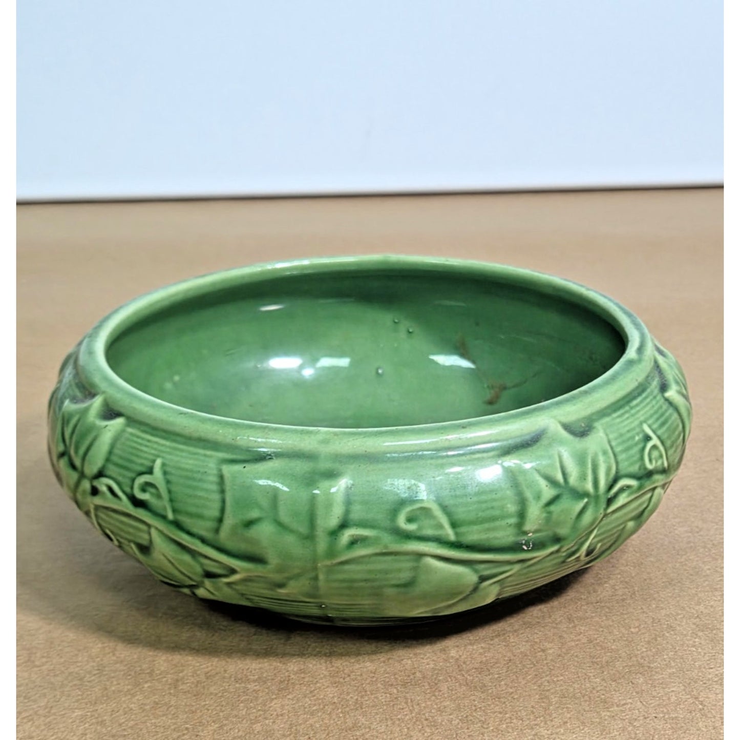 Vintage Shawnee Pottery Green Ivy Leaf Planter Bulb Bowl 3025 USA MCM 8"