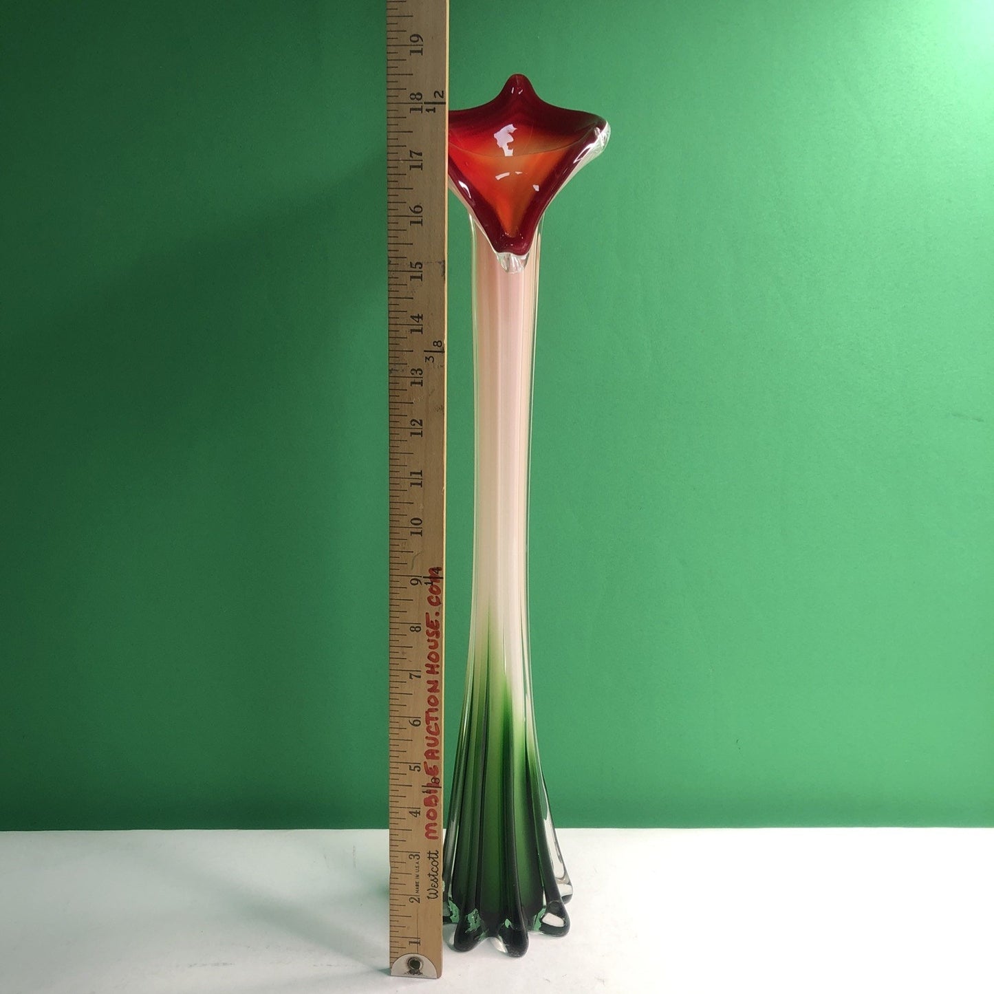 Jack in the Pulpit Calla Lily HandBlown Glass Vase Murano Style Red Orange Green