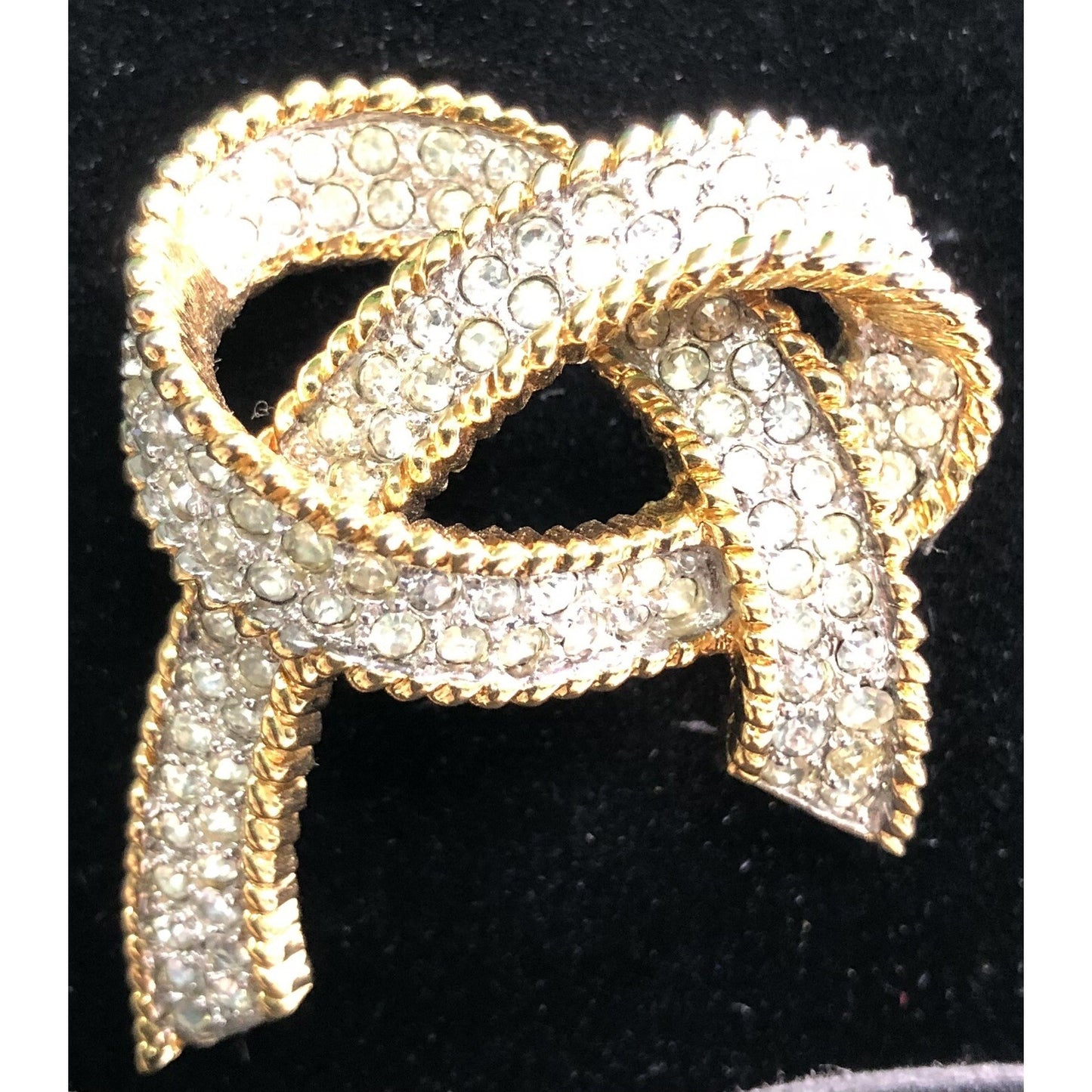 JOMAZ Bow Rhinestone Brooch & Door Knocker Earrings Screw Back Signed Vintage