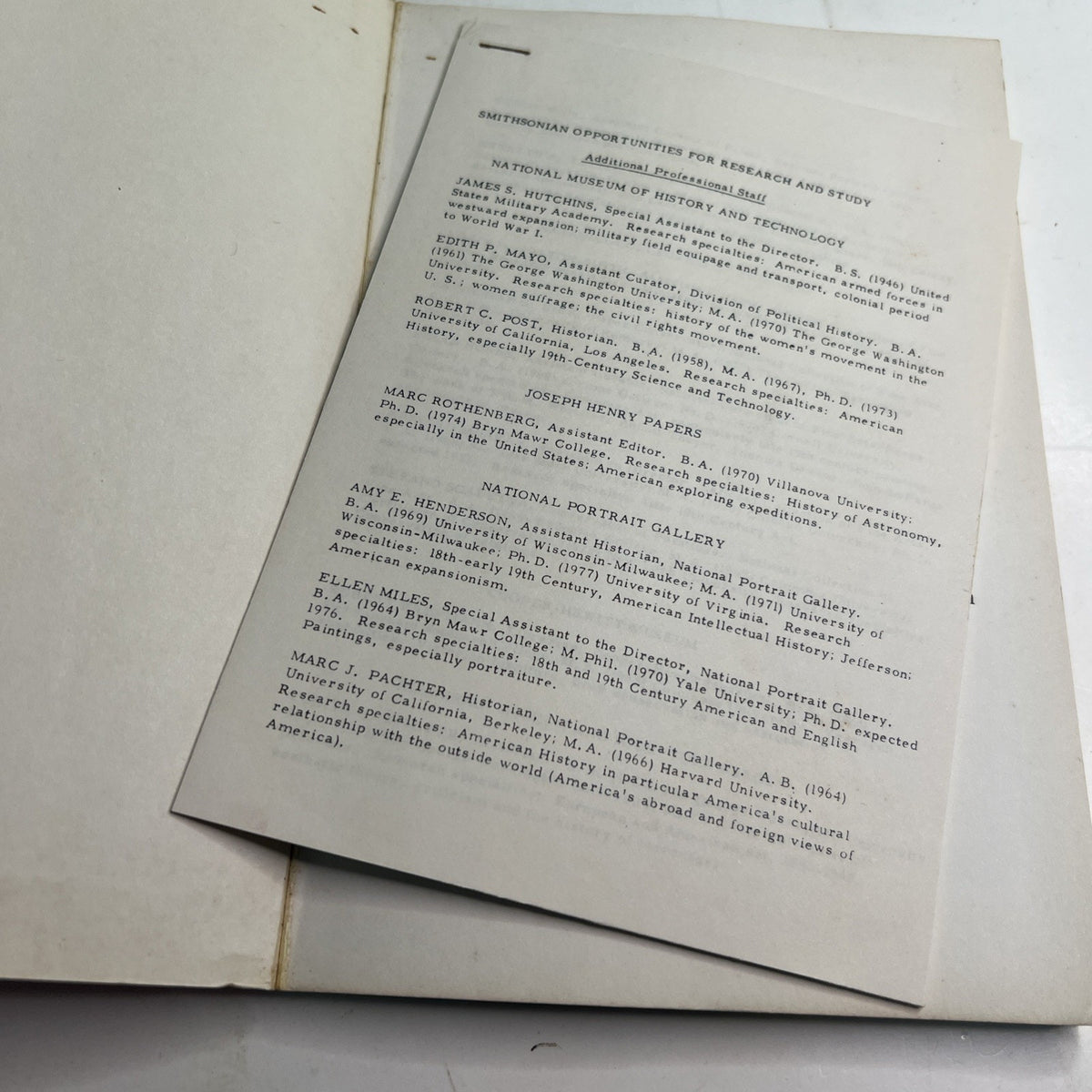1974 PB Smithsonian Opportunities For Research In History Art Science Washington