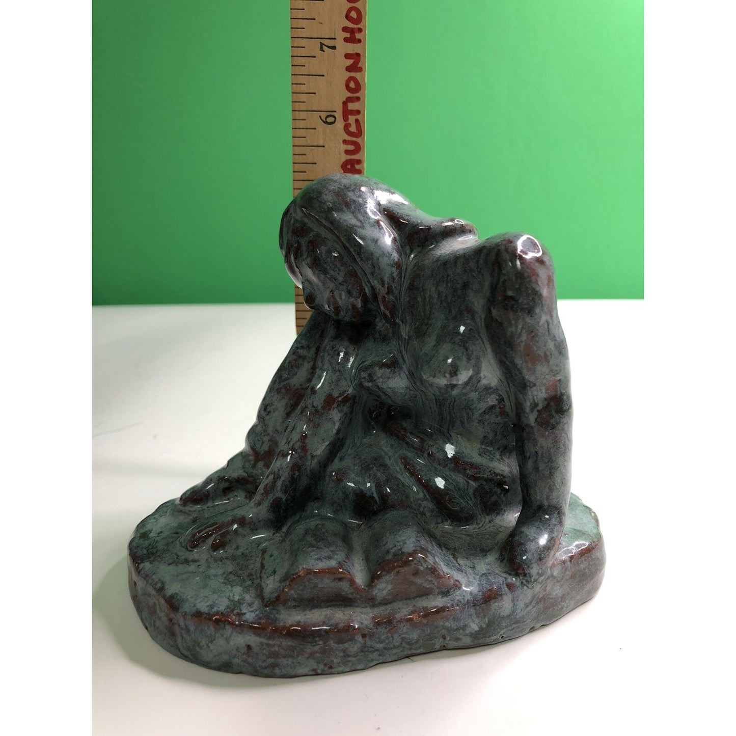 Vintage Blue Glazed Partial Nude Reading Book By Dennell Clay Figurine OOAK
