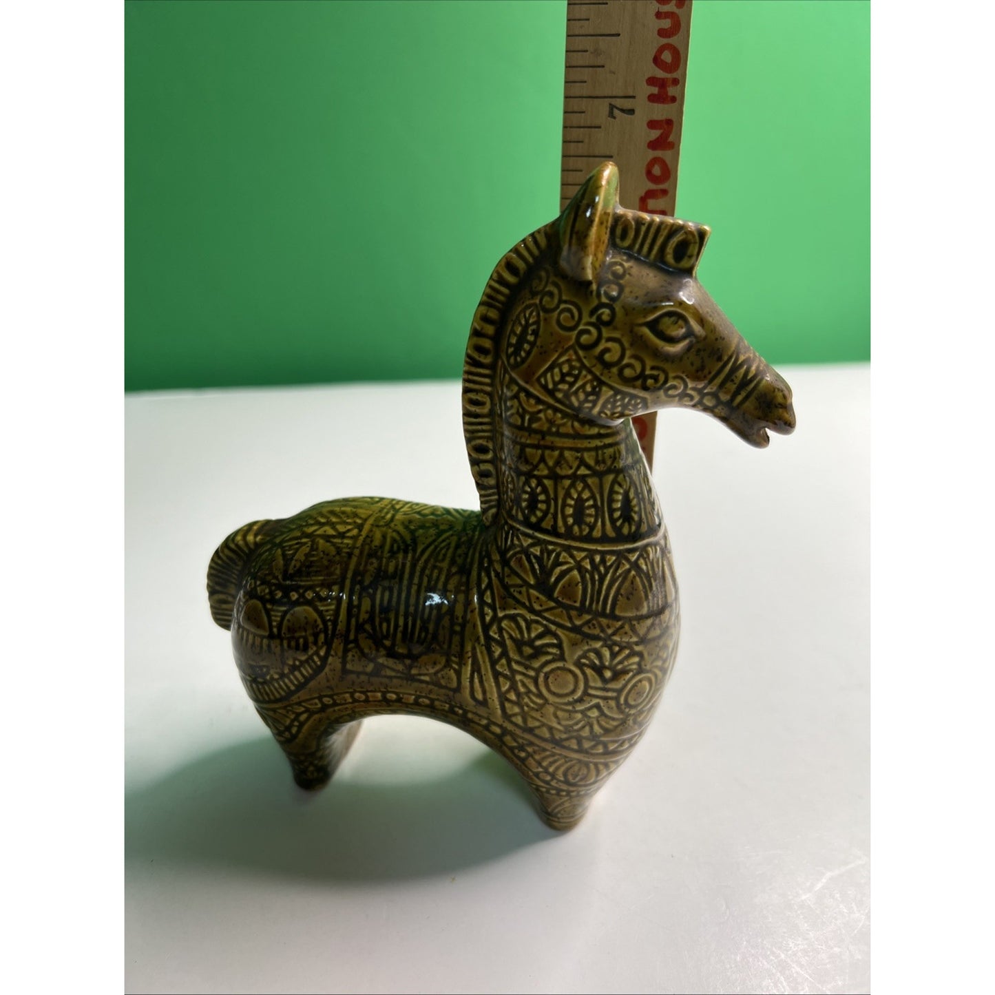 6.5” Mid Century Bitossi Style Glazed Ceramic Horse Signed By Artist