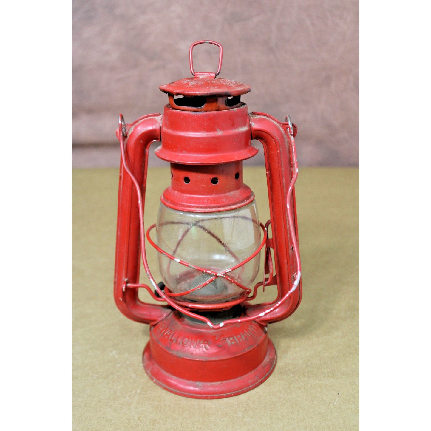 Vintage Pair of Red Kerosene Lanterns, Oil Lamps, 1 Swallow Brand, 10.5" H