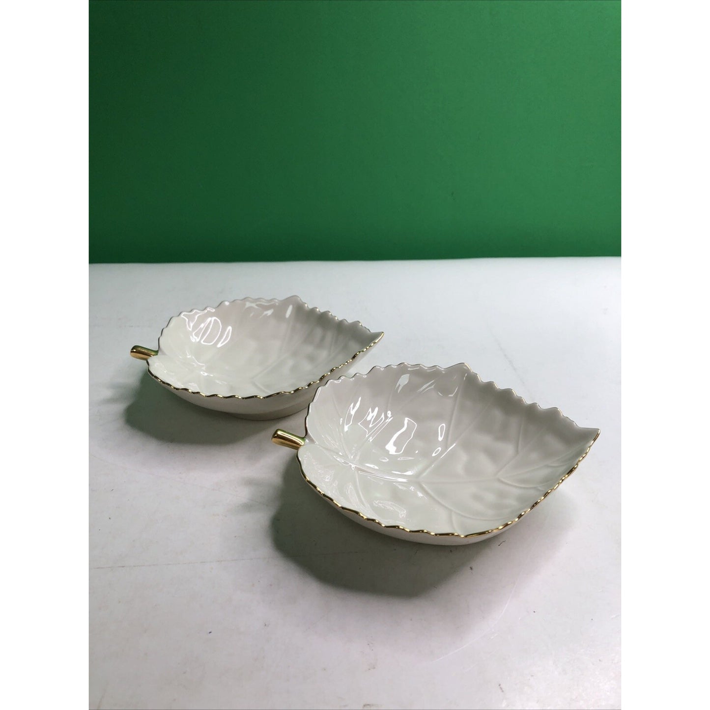Set of 2 Lenox Leaf Trinket Candy Dish Aspen Maple Woodleaf 24k Gold Trim