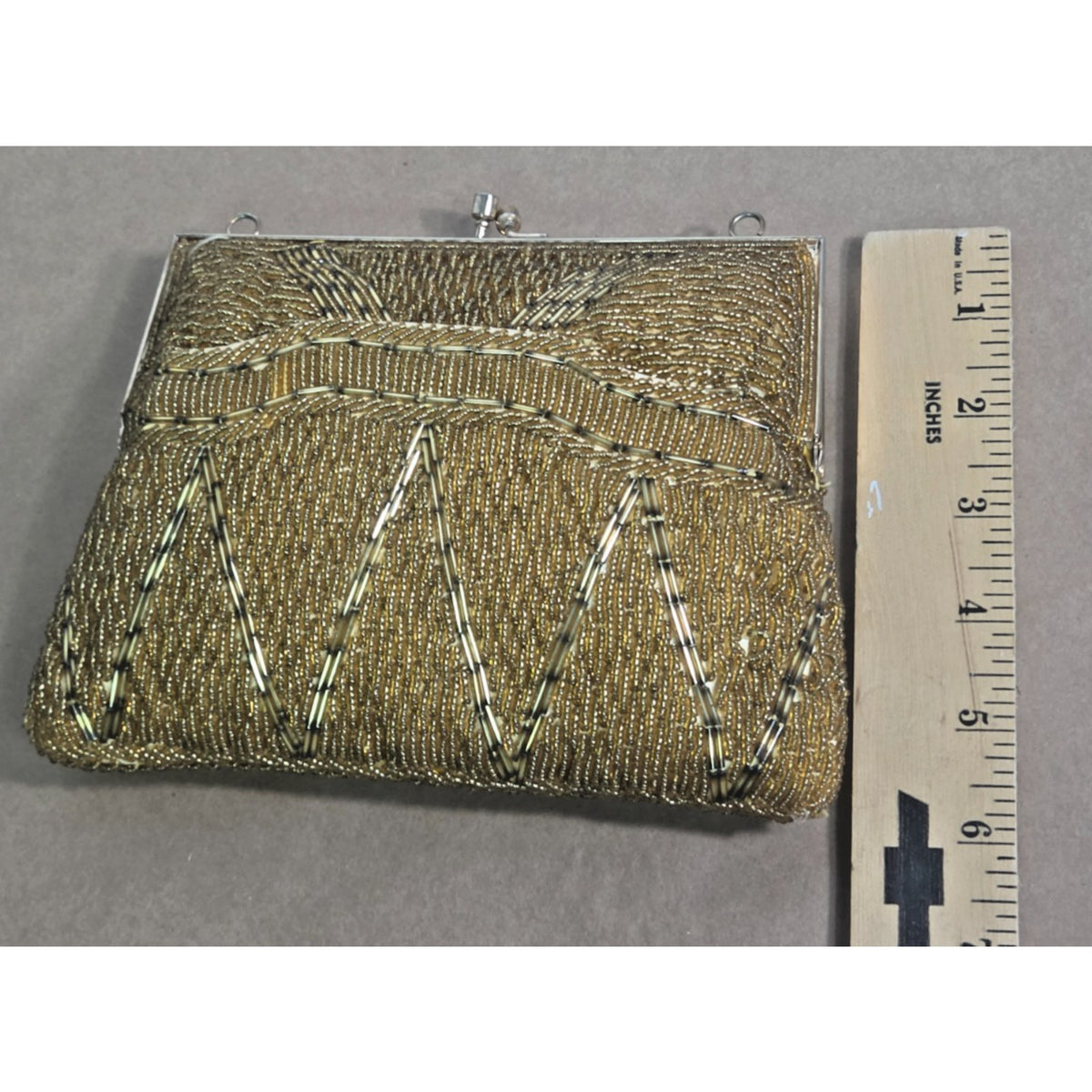 Vintage Laura Gold Beaded Art Deco Sunburst Evening Bag Clutch