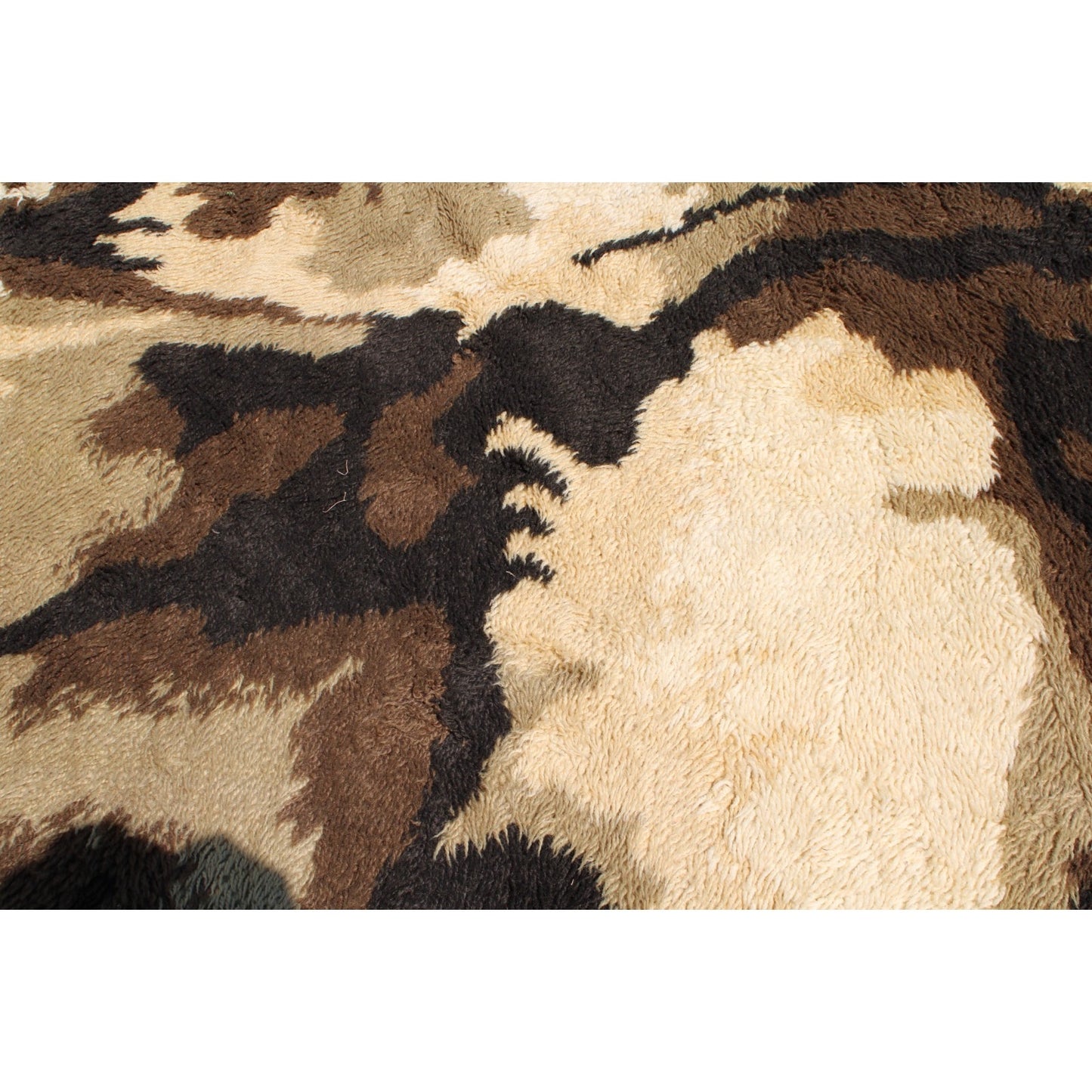 1970s Danish Modern Wool Rug by Ege Rya- 6' x 9' Tan Brown Shag Abstract Groovy