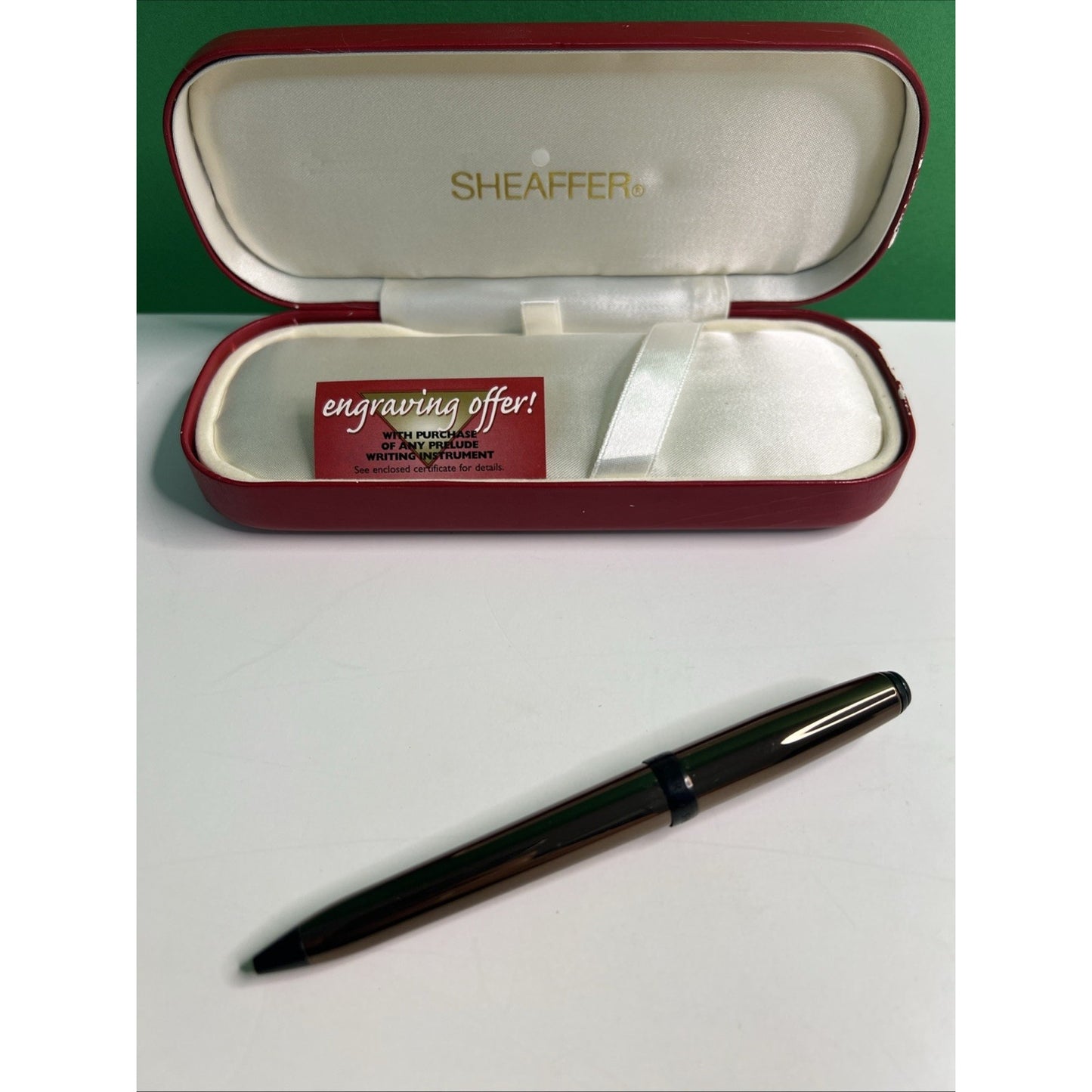Vintage 1996 Sheaffer Prelude Ballpoint Pen Red Case White Dot w/ Manual Brown