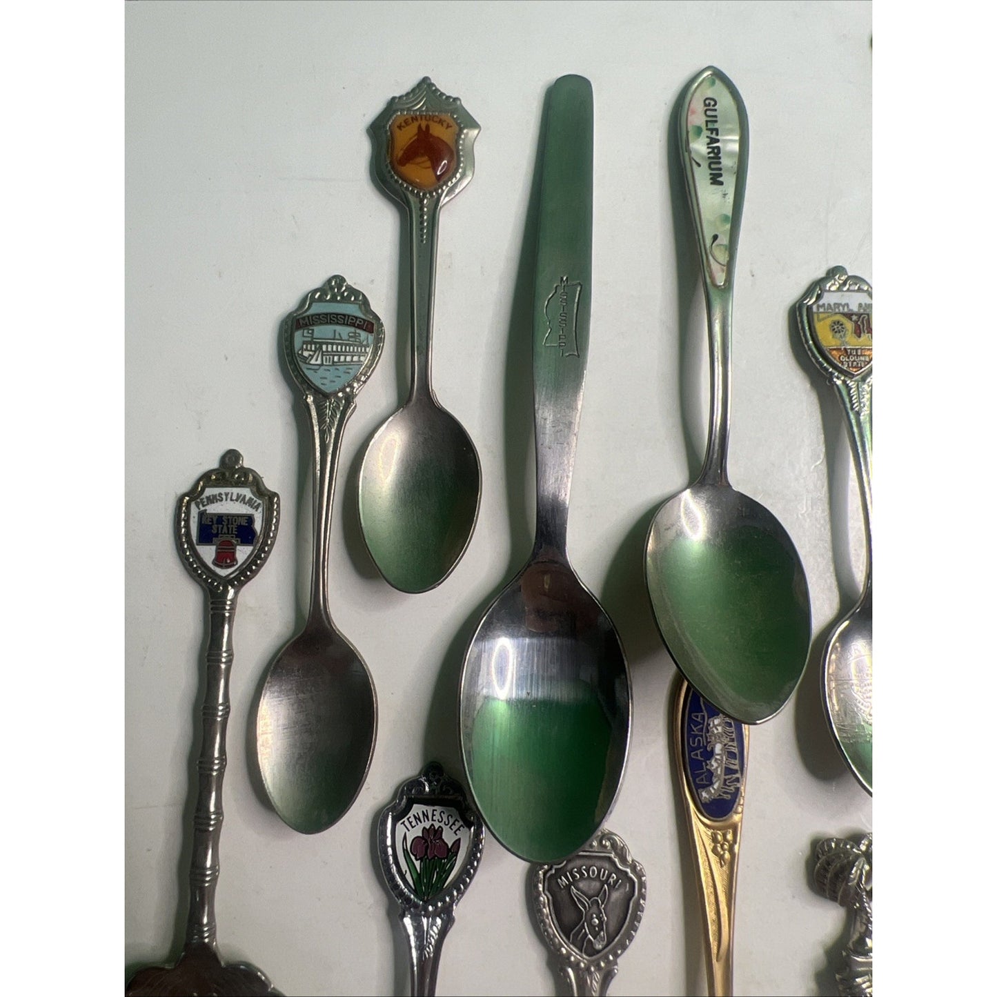 Assorted Souvenir Collectible 20 Spoon Lot Silver Metal US Travel Theme