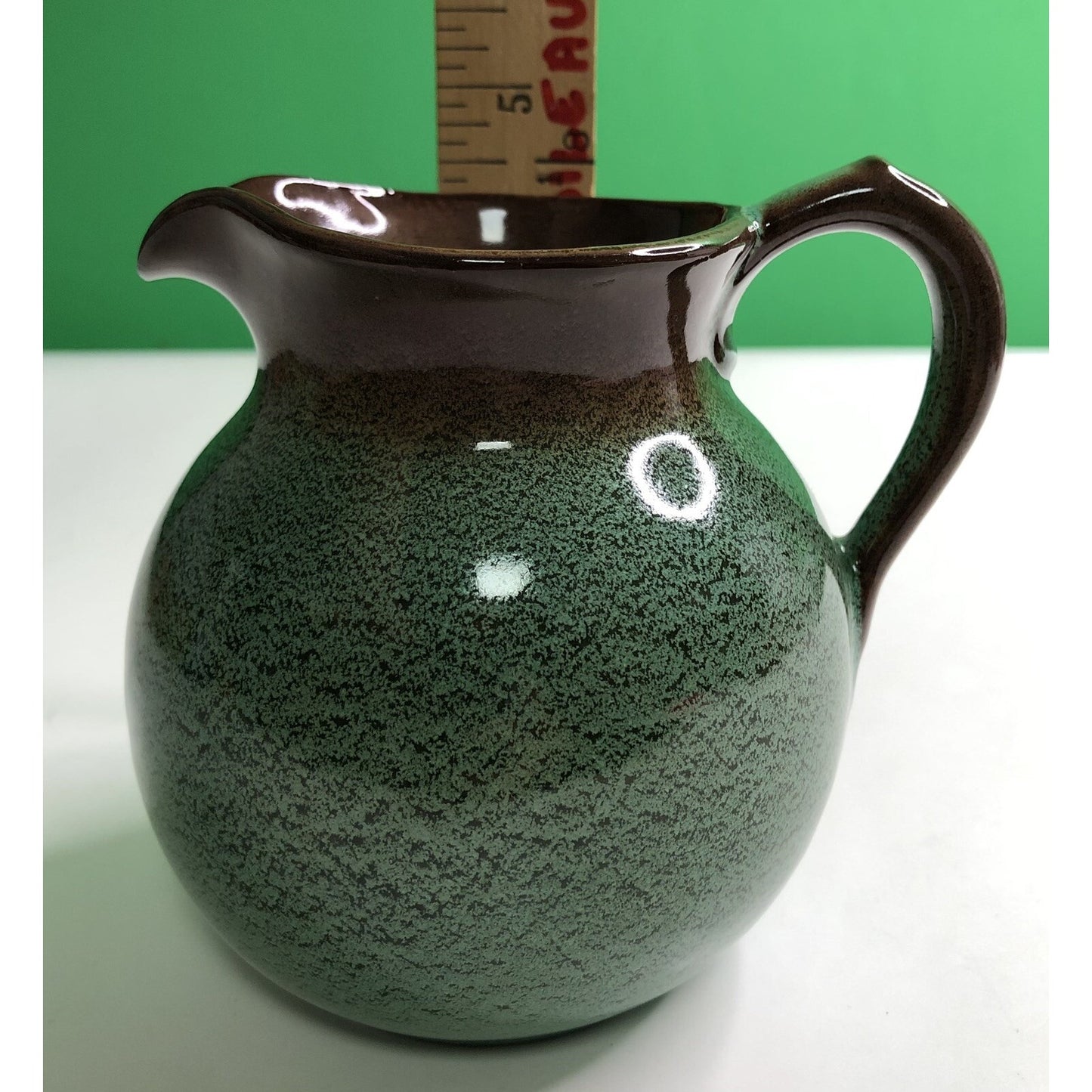 MCM Chester NICODEMUS Ohio Art Pottery PITCHER Ferro Stone Green Brown Speckled