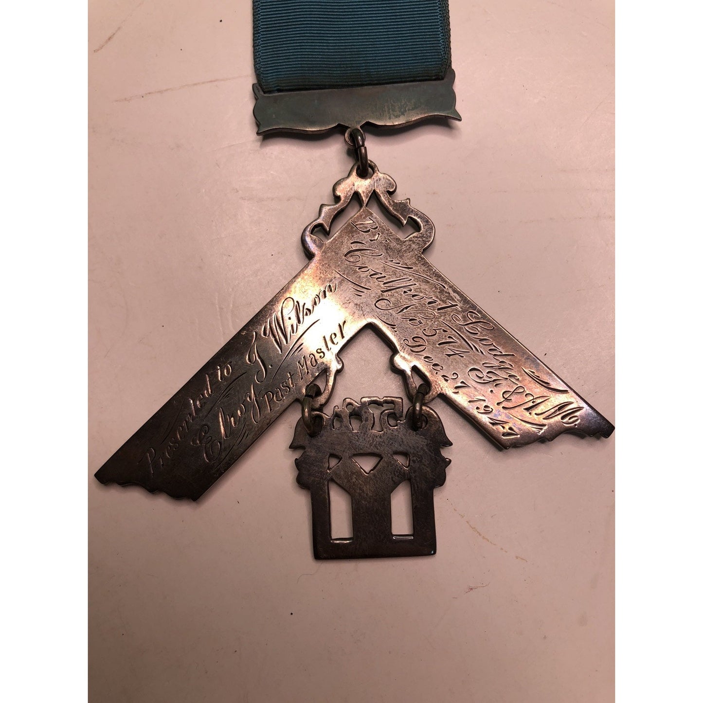 Masonic Past Master Emblem of Office 1947 Coalport Lodge No. 574 Ribbon Bar