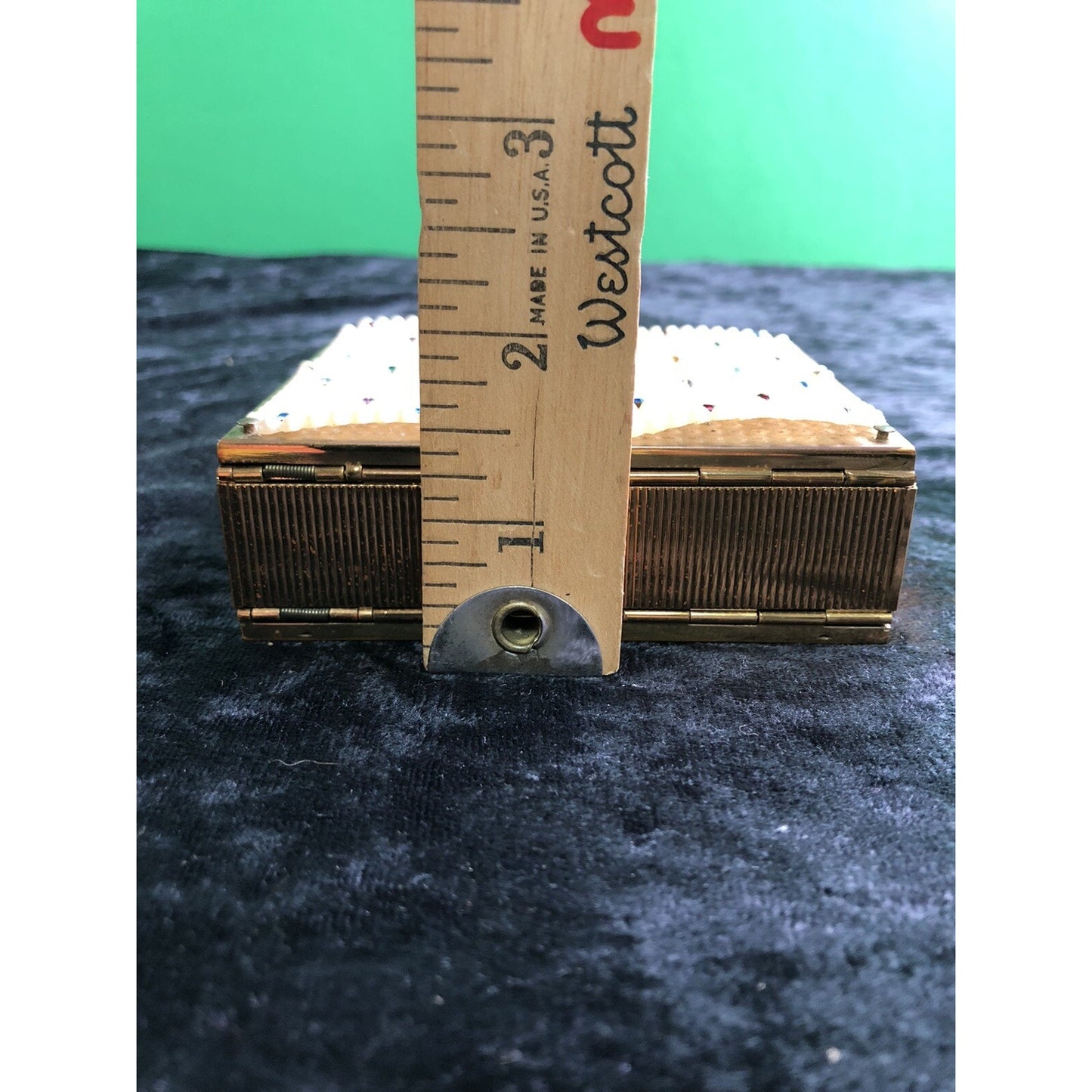 Vintage Minaudiere Metal Box Purse W/ Powder Lipstick Comb Mirror Evening Bag