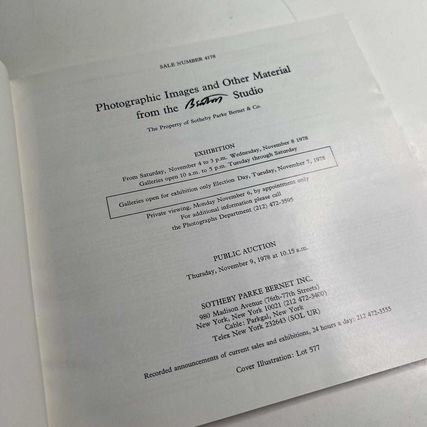 RARE - SOTHEBY'S Photographs from the Beaton Studio Auction Catalog 1978