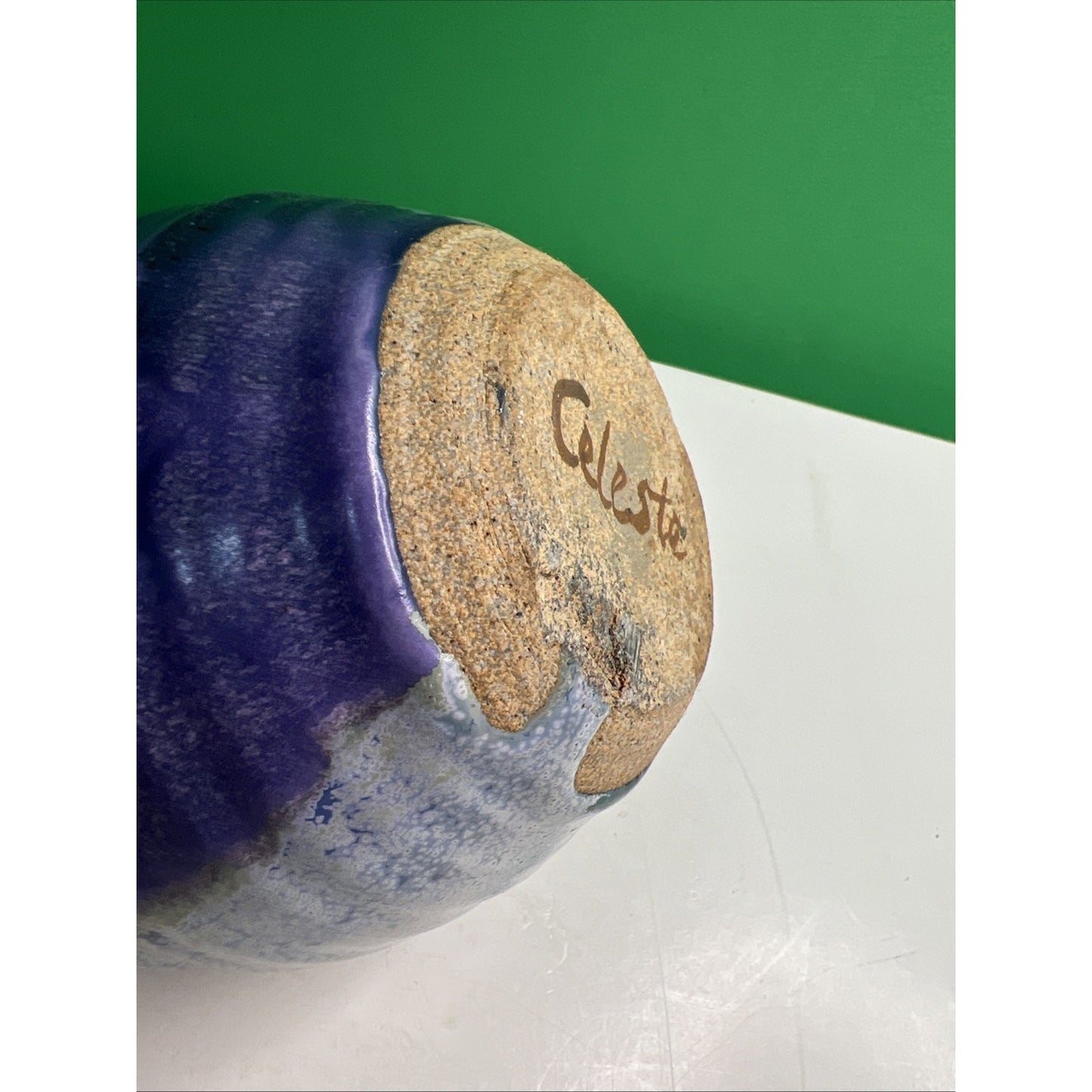 Studio Art Pottery Ceramic Blue And Purple Hues Drip Glazed Vintage Pot Bowl