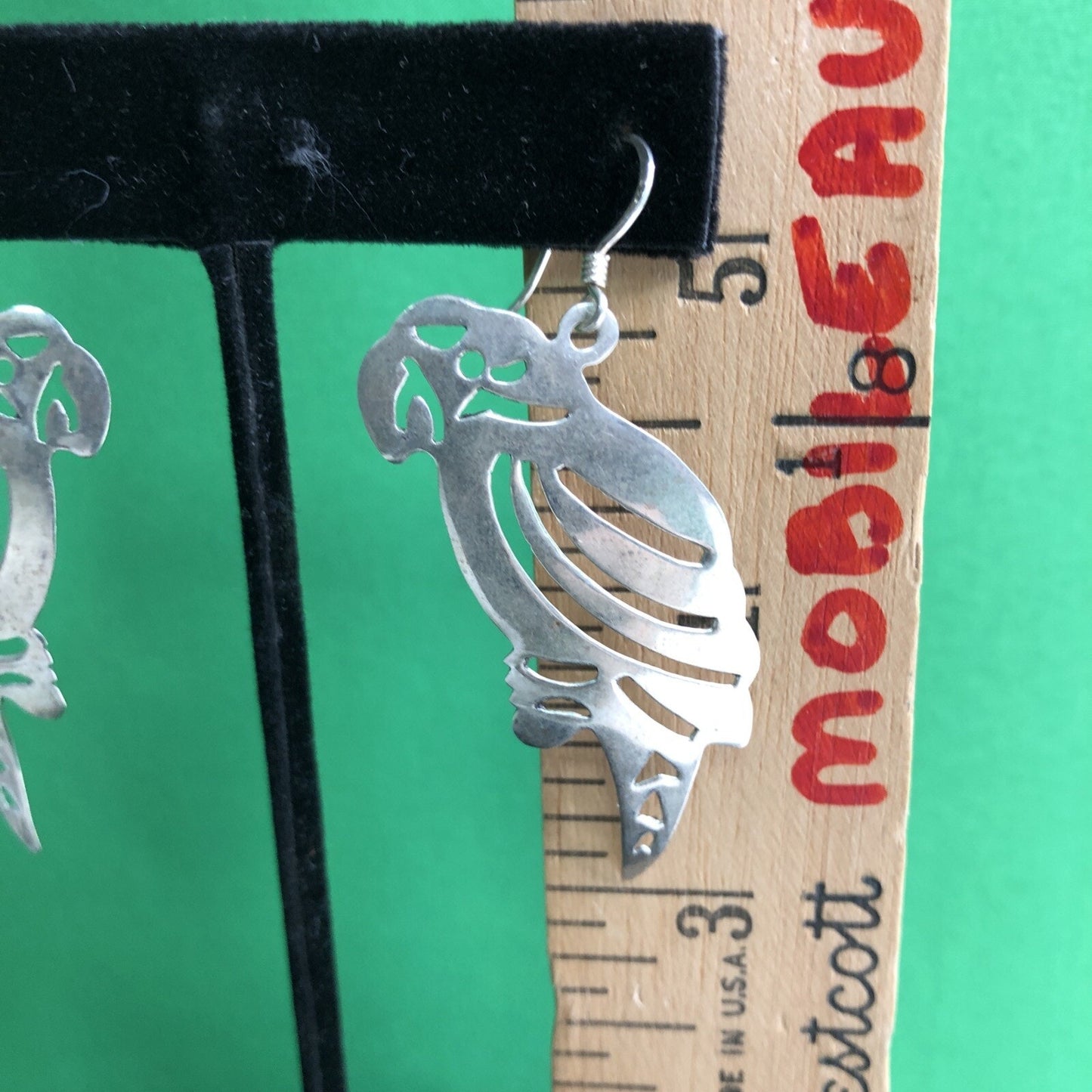 Vtg Mexican .925 Silver PARROT Toucan Bird Earrings Stamped Pierced Hook Wire