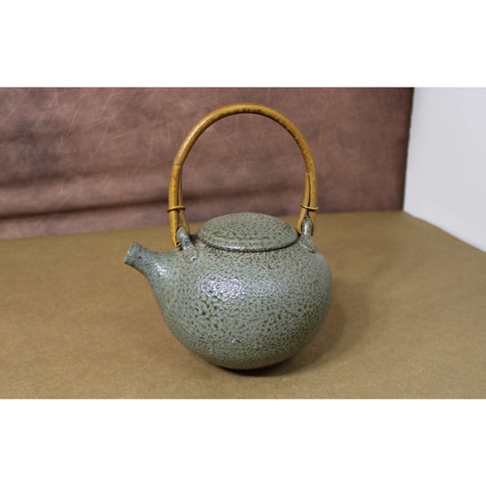 Wood-fired Salt Glazed Kettle with Bamboo Handle, Signed Buchanan, Numbered
