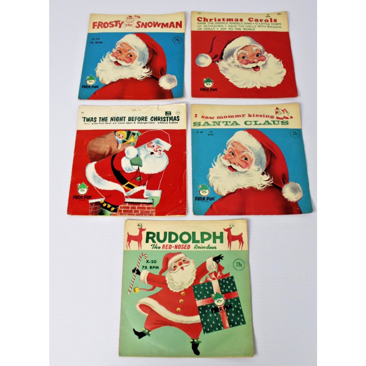Children's Christmas 78 RPM Record + Sleeves Lot: Frosty, Rudolph, Santa Claus