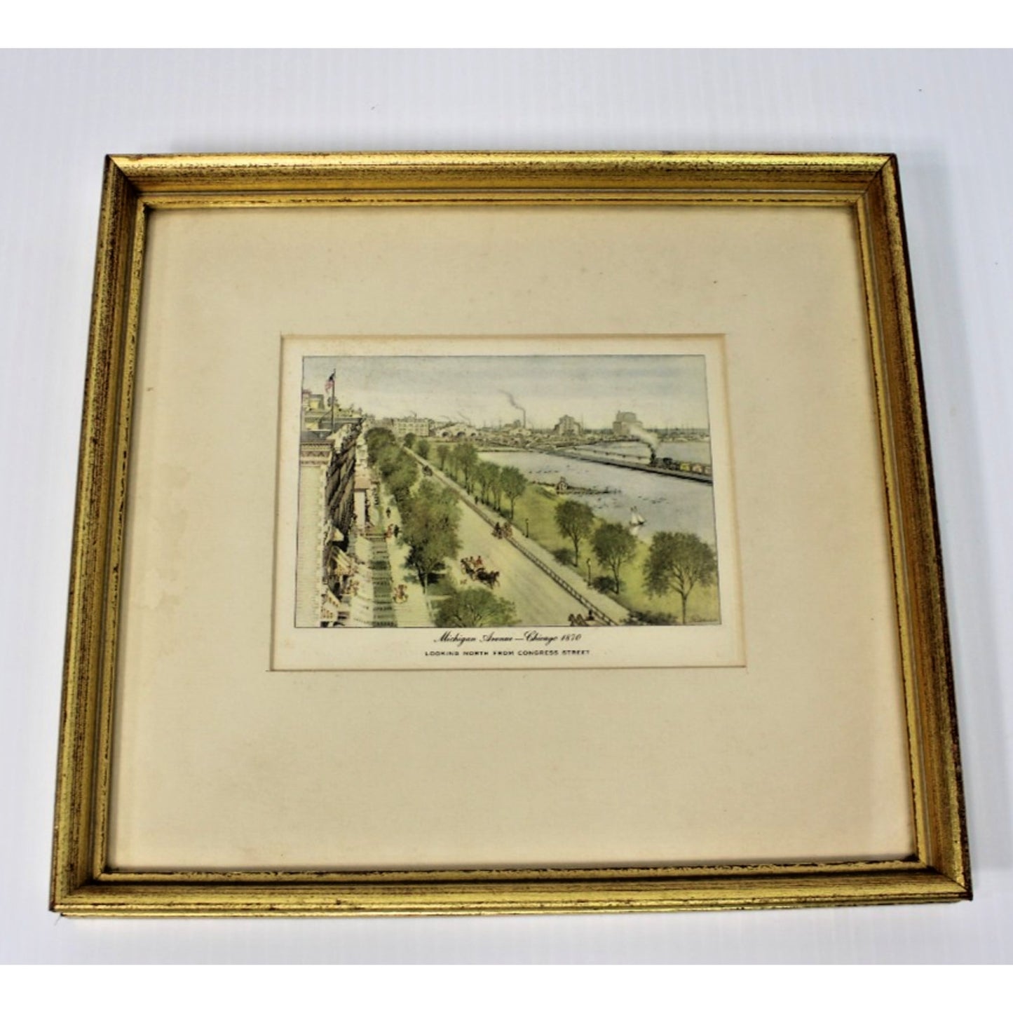 Michigan Ave- Chicago, 1870 Framed Hand-tinted Etching- Richards- Pre-Great Fire
