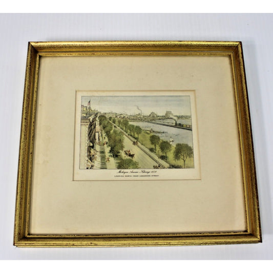 Michigan Ave- Chicago, 1870 Framed Hand-tinted Etching- Richards- Pre-Great Fire